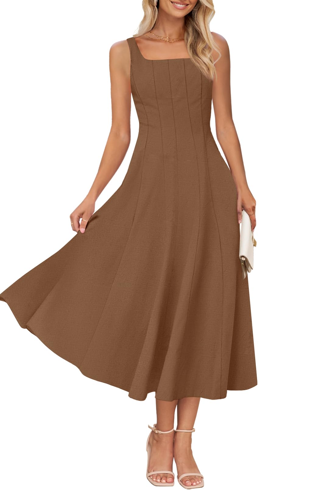 Foto 2 pulgar | Vestido Midi Merokeety Para Mujer 2025, Verano, Sin Mangas, Color Café - Venta Internacional.