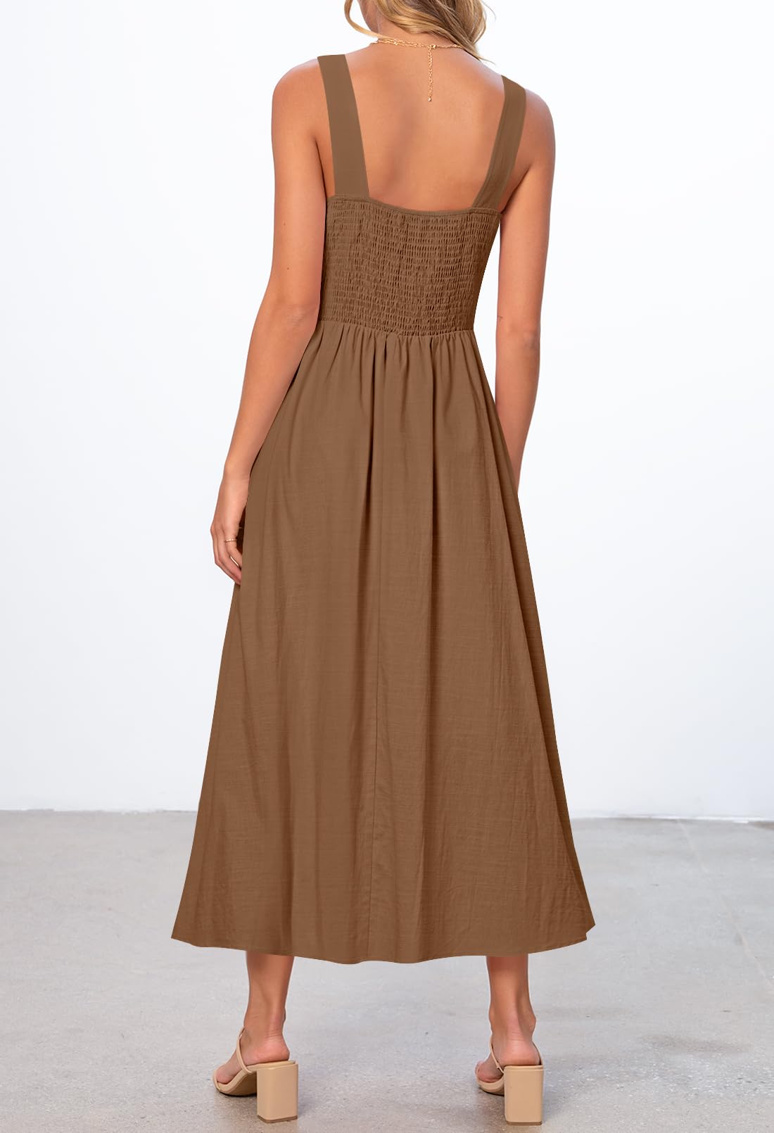 Foto 4 pulgar | Vestido Midi Merokeety Para Mujer 2025, Verano, Sin Mangas, Color Café - Venta Internacional.