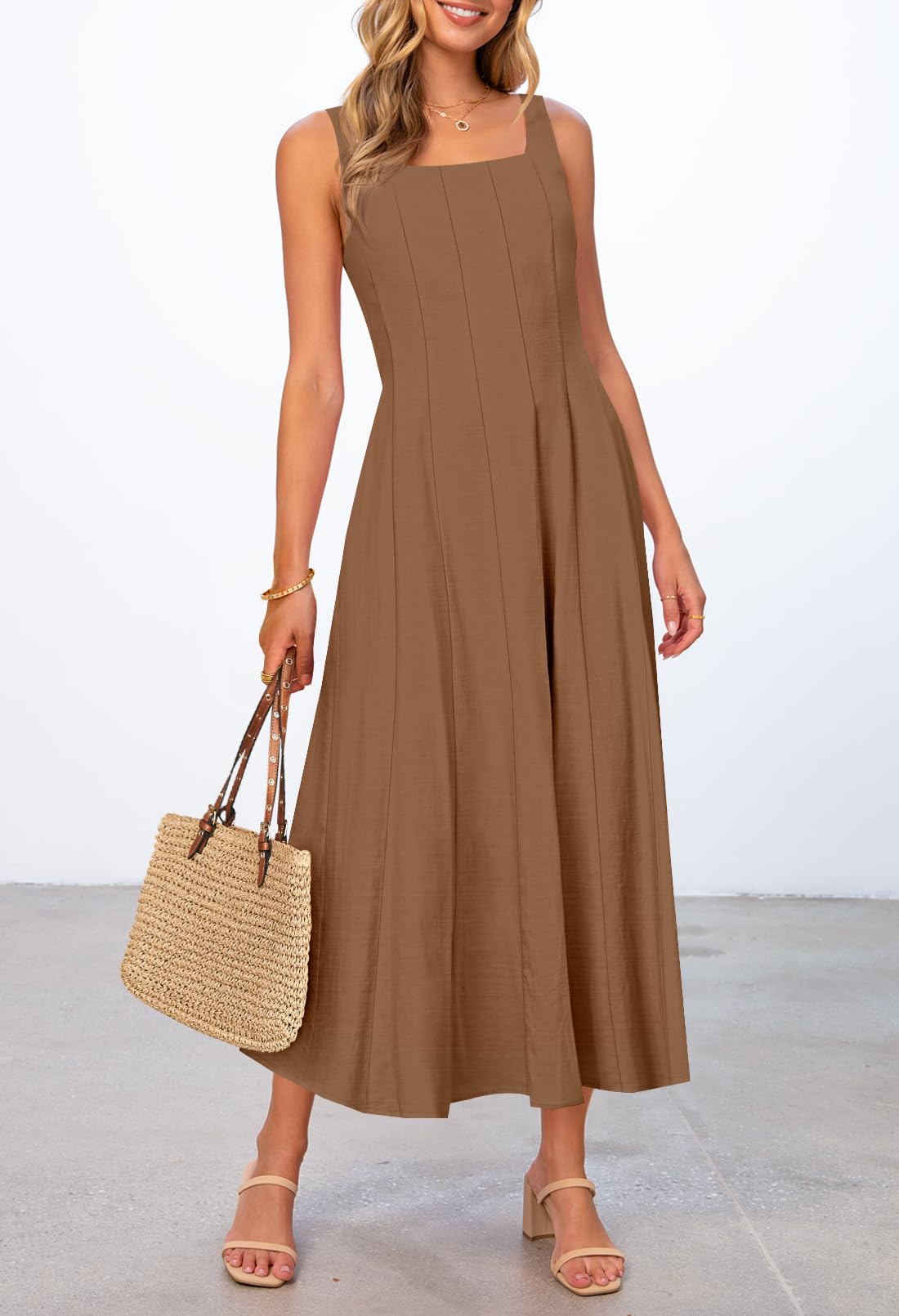 Foto 5 pulgar | Vestido Midi Merokeety Para Mujer 2025, Verano, Sin Mangas, Color Café - Venta Internacional.