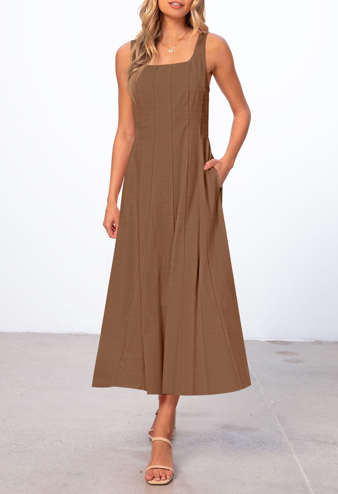 Foto 7 pulgar | Vestido Midi Merokeety Para Mujer 2025, Verano, Sin Mangas, Color Café - Venta Internacional.