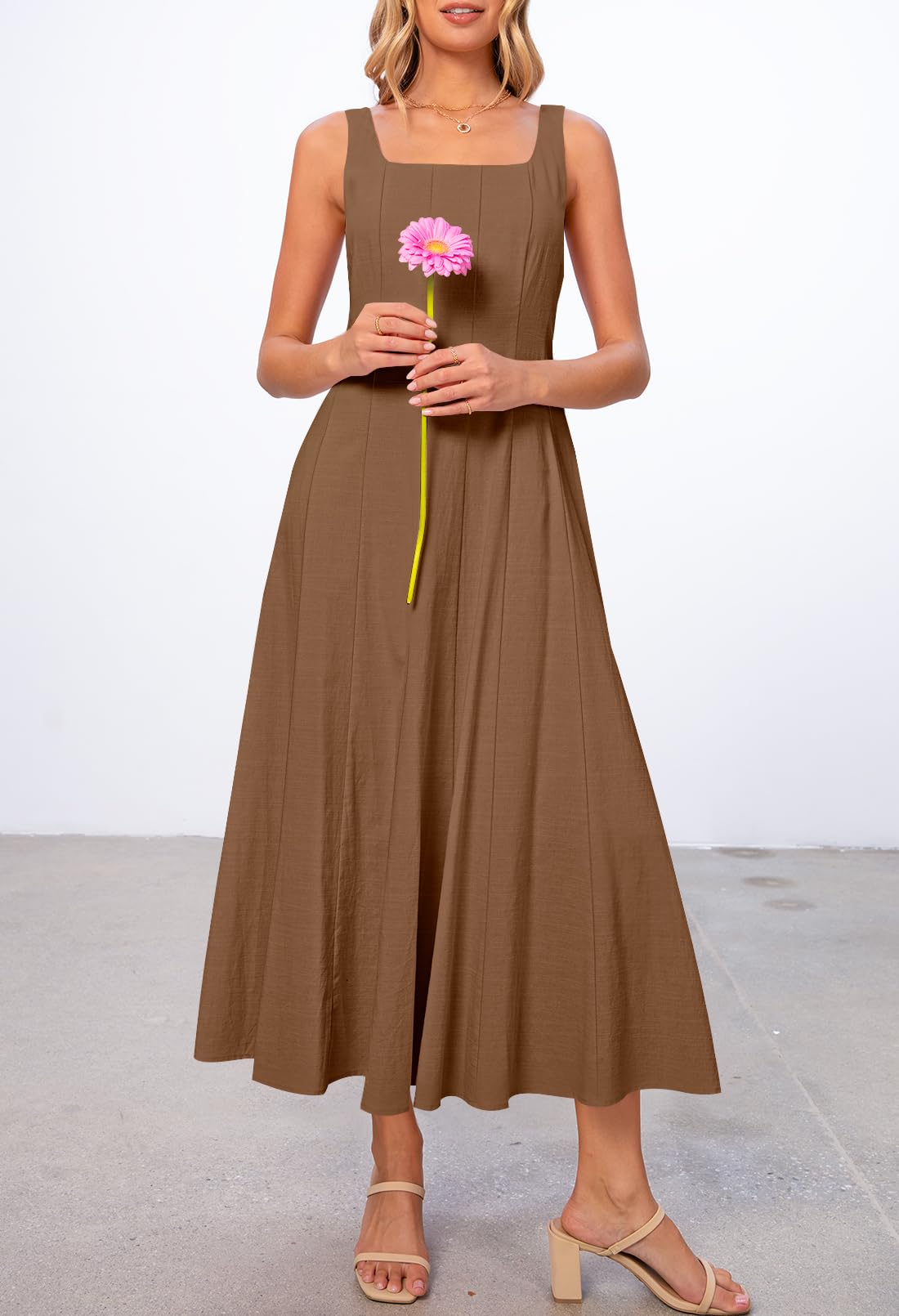 Foto 8 pulgar | Vestido Midi Merokeety Para Mujer 2025, Verano, Sin Mangas, Color Café - Venta Internacional.