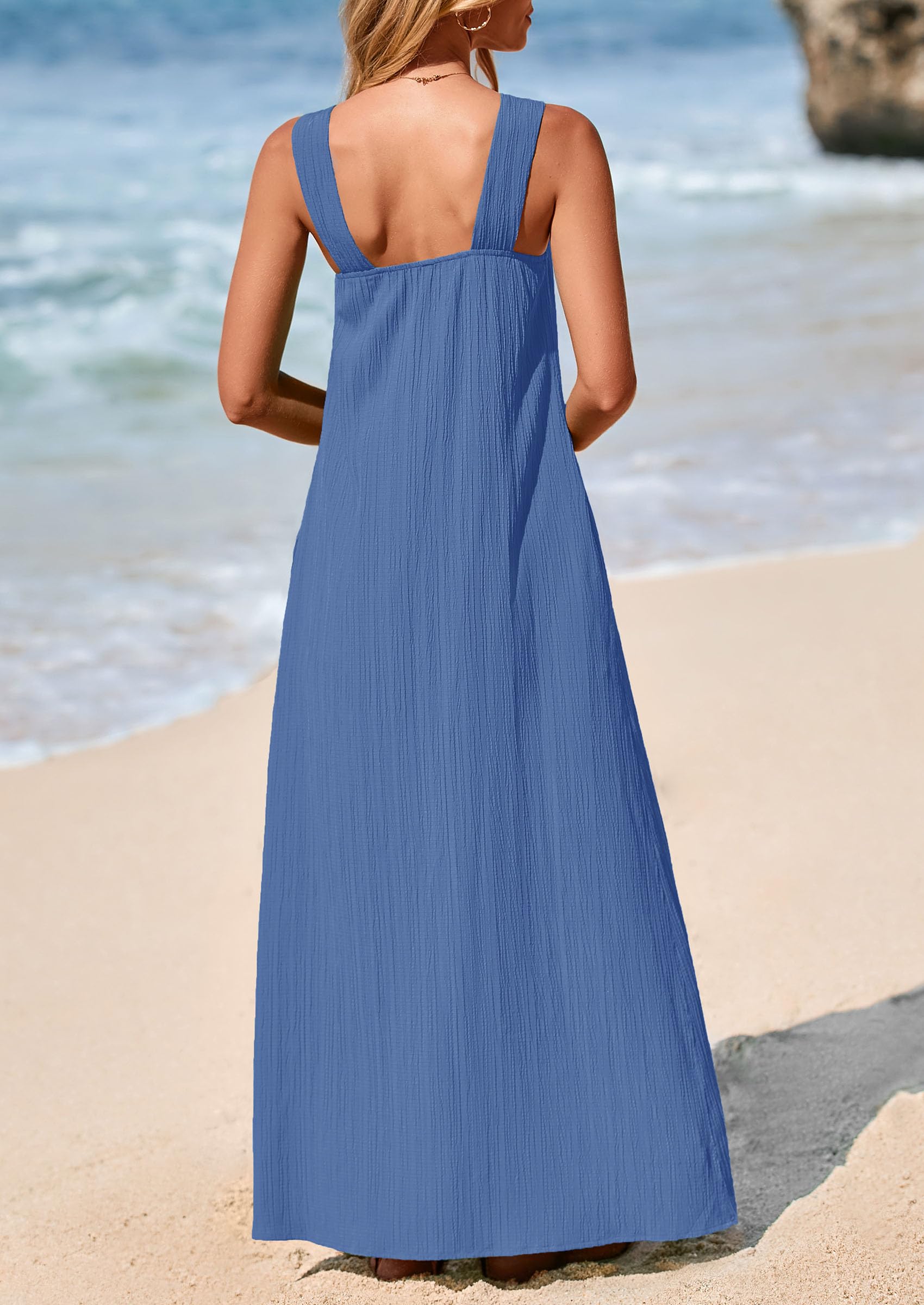Foto 3 pulgar | Vestido De Verano Prettygarden 2025 Para Mujer Sin Mangas, Maxi Gris Azul - Venta Internacional.