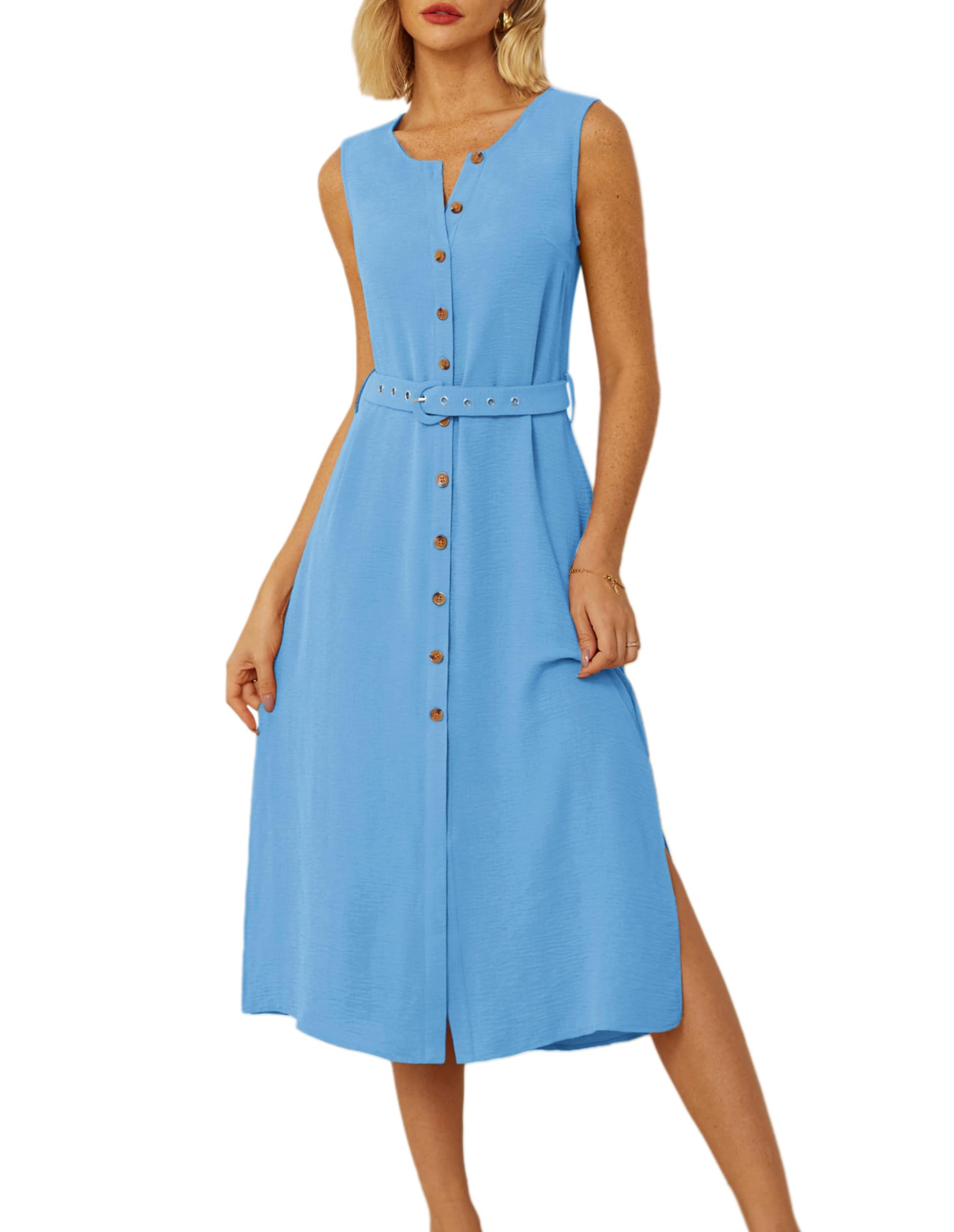 Foto 2 pulgar | Vestido Grace Karin A La Moda De Verano De Lino Con Columpio Azul Claro Para Mujer - Venta Internacional.