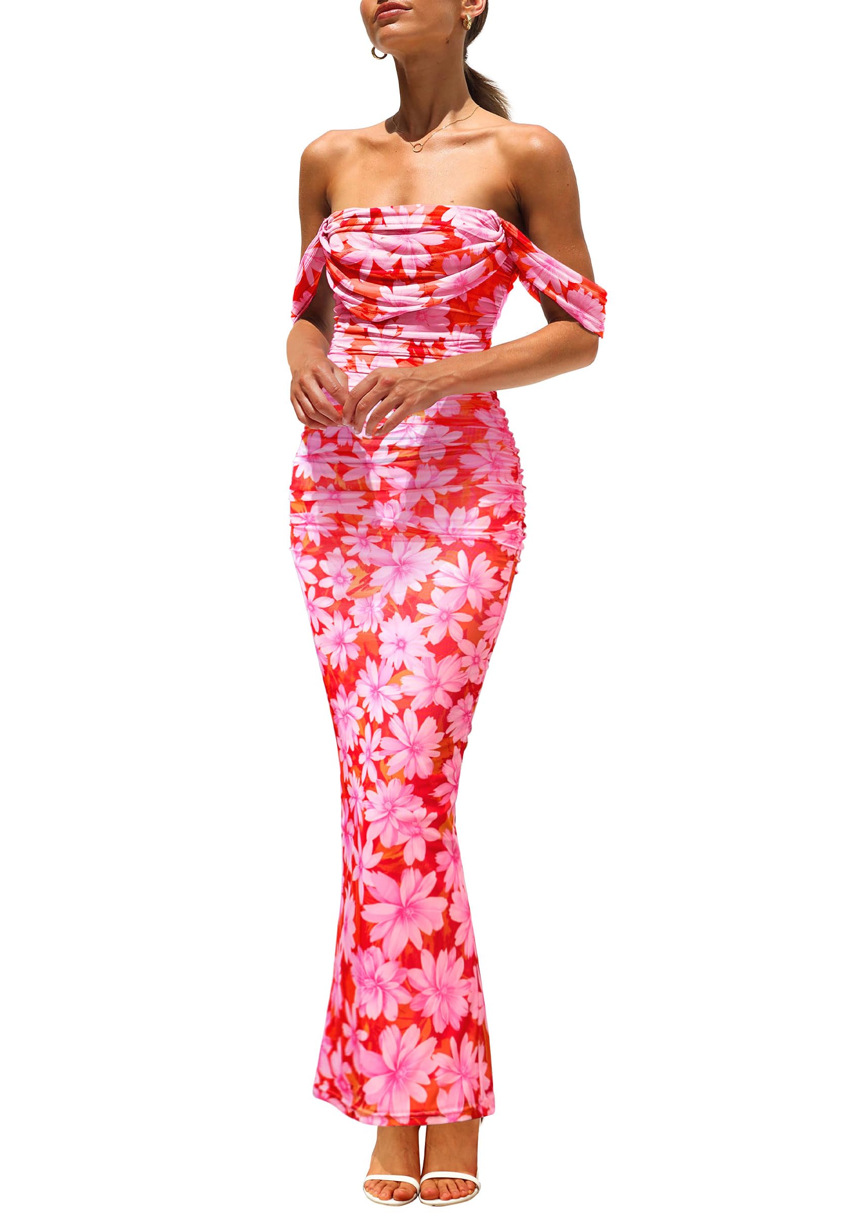 Foto 2 pulgar | Vestido Largo Prettygarden Para Mujer, Ajustado Con Pliegues, Verano 2025, Rosa - Venta Internacional.