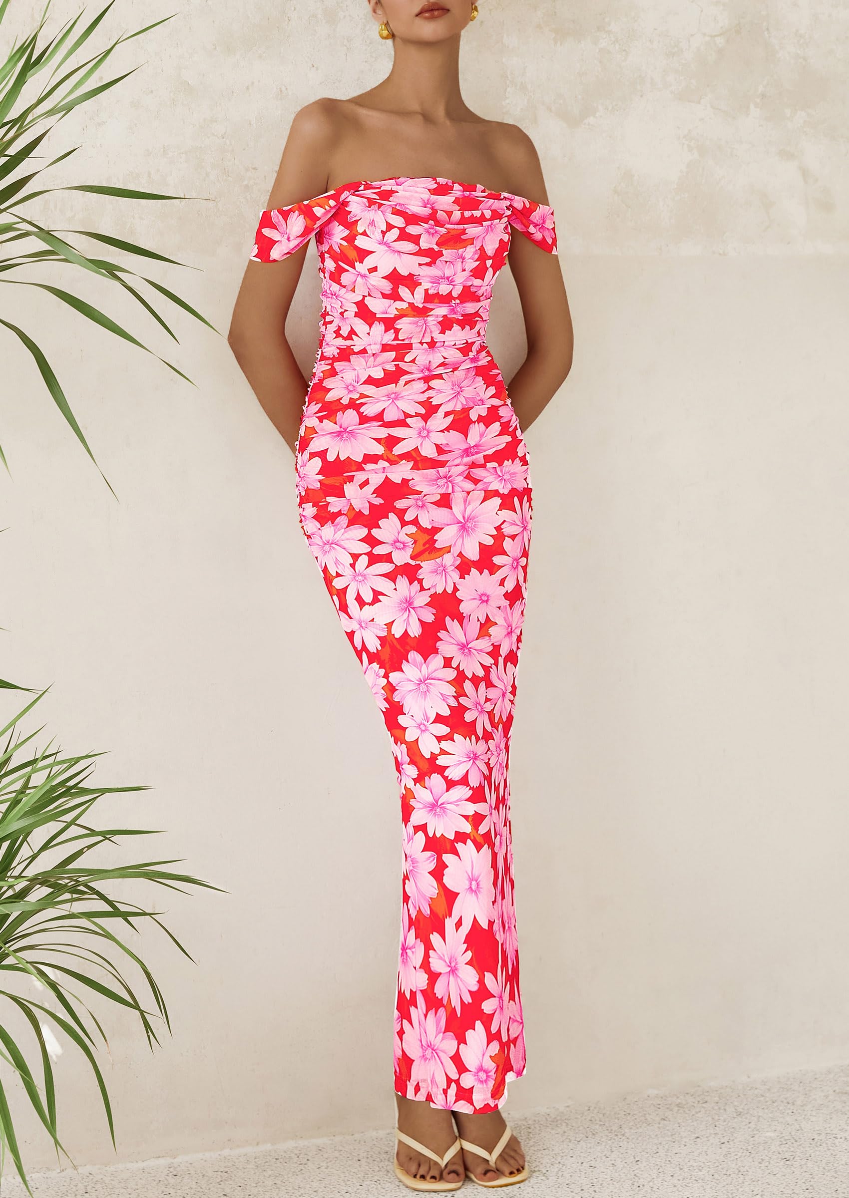 Foto 4 pulgar | Vestido Largo Prettygarden Para Mujer, Ajustado Con Pliegues, Verano 2025, Rosa - Venta Internacional.