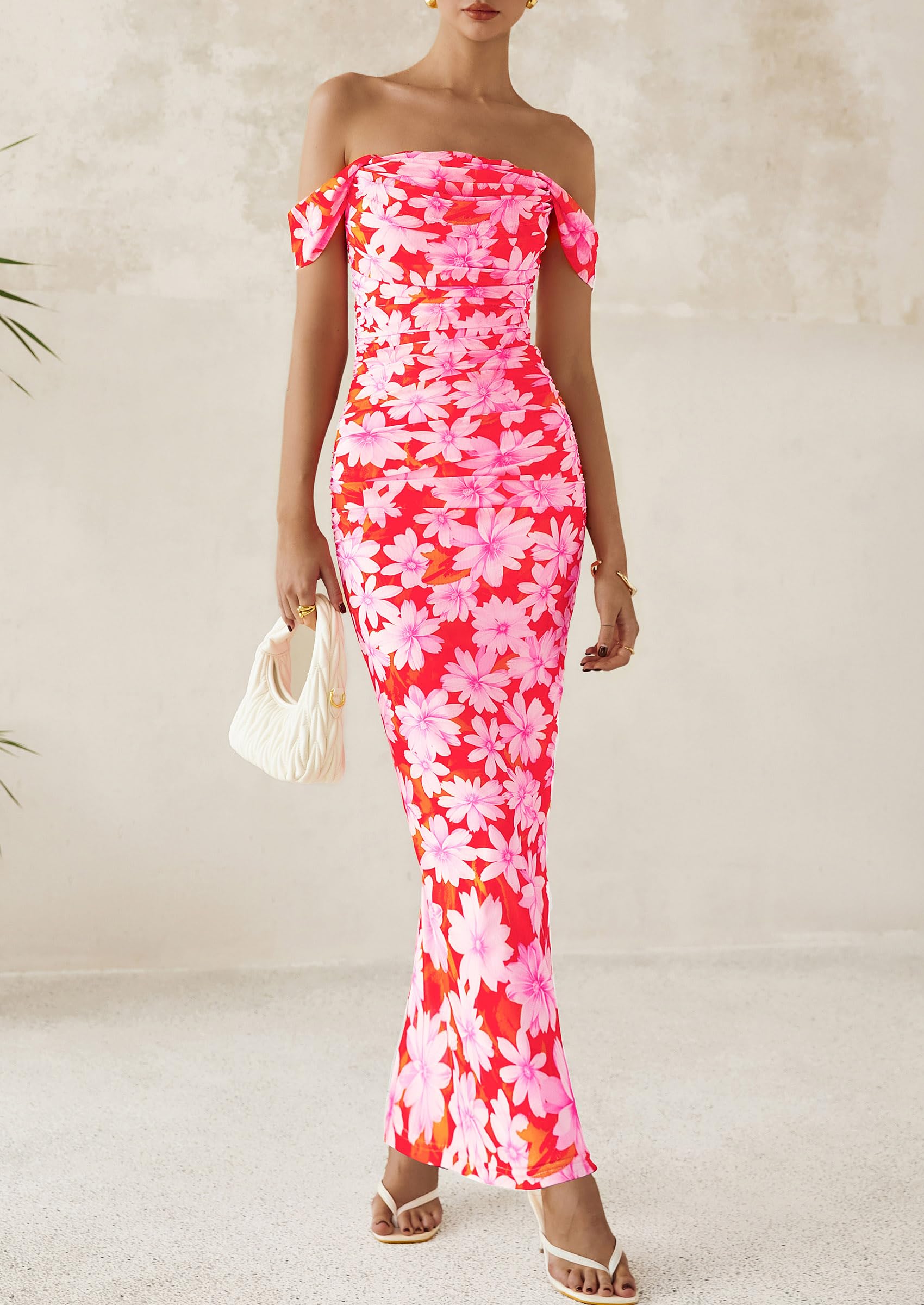 Foto 4 | Vestido Largo Prettygarden Para Mujer, Ajustado Con Pliegues, Verano 2025, Rosa - Venta Internacional.