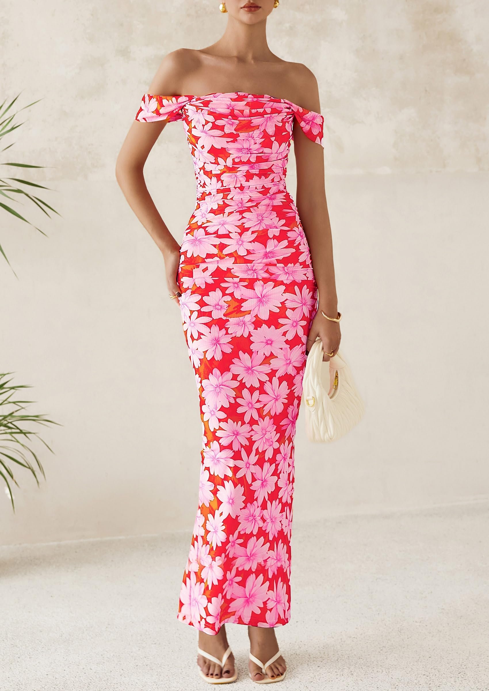 Foto 6 pulgar | Vestido Largo Prettygarden Para Mujer, Ajustado Con Pliegues, Verano 2025, Rosa - Venta Internacional.