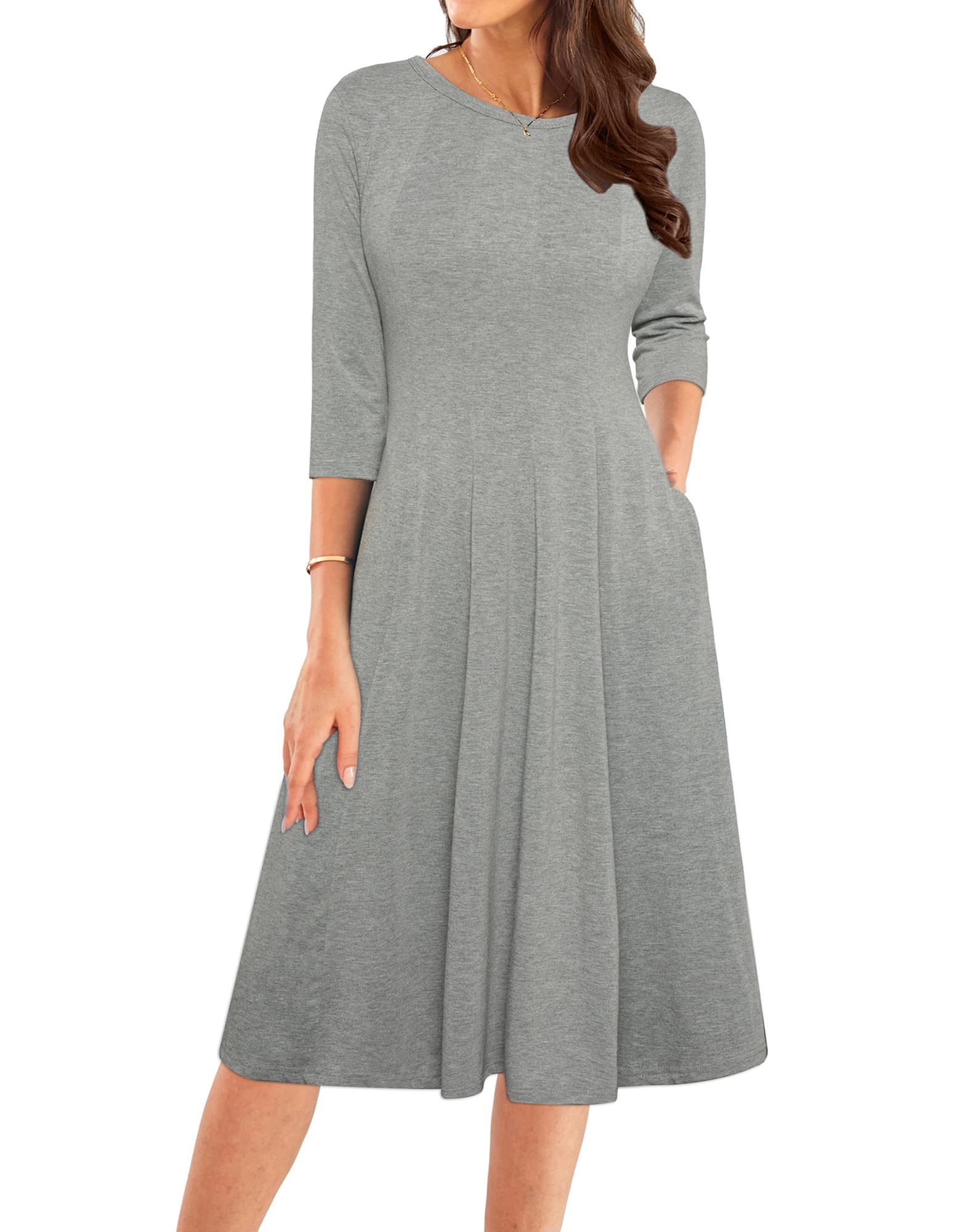 Vestido Grace Karin De Manga 3/4, Casual, Holgado, Plisado - Venta Internacional.