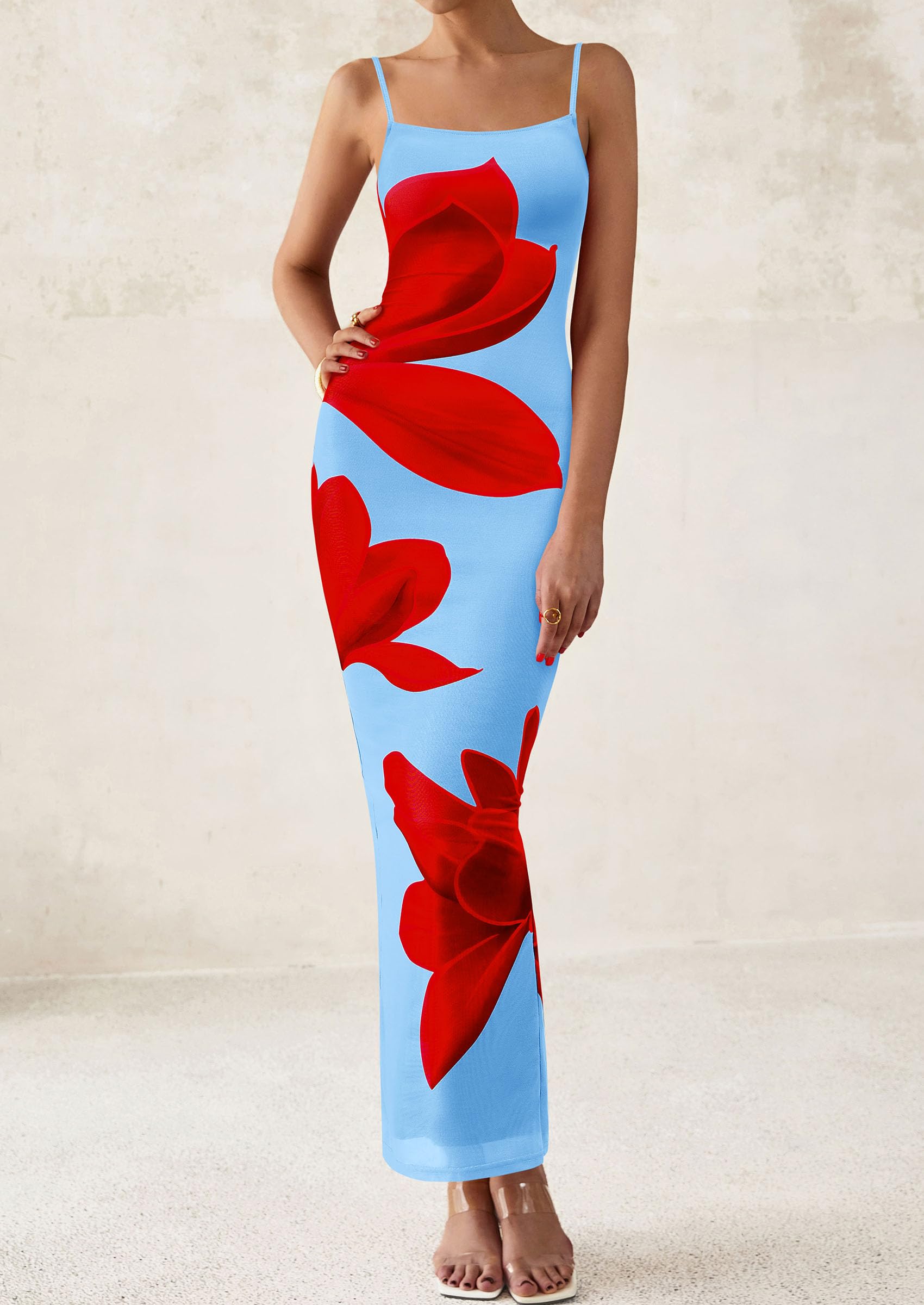 Foto 4 pulgar | Vestido Largo Prettygarden Con Estampado Floral Y Tirantes Finos Para Mujer - Venta Internacional.