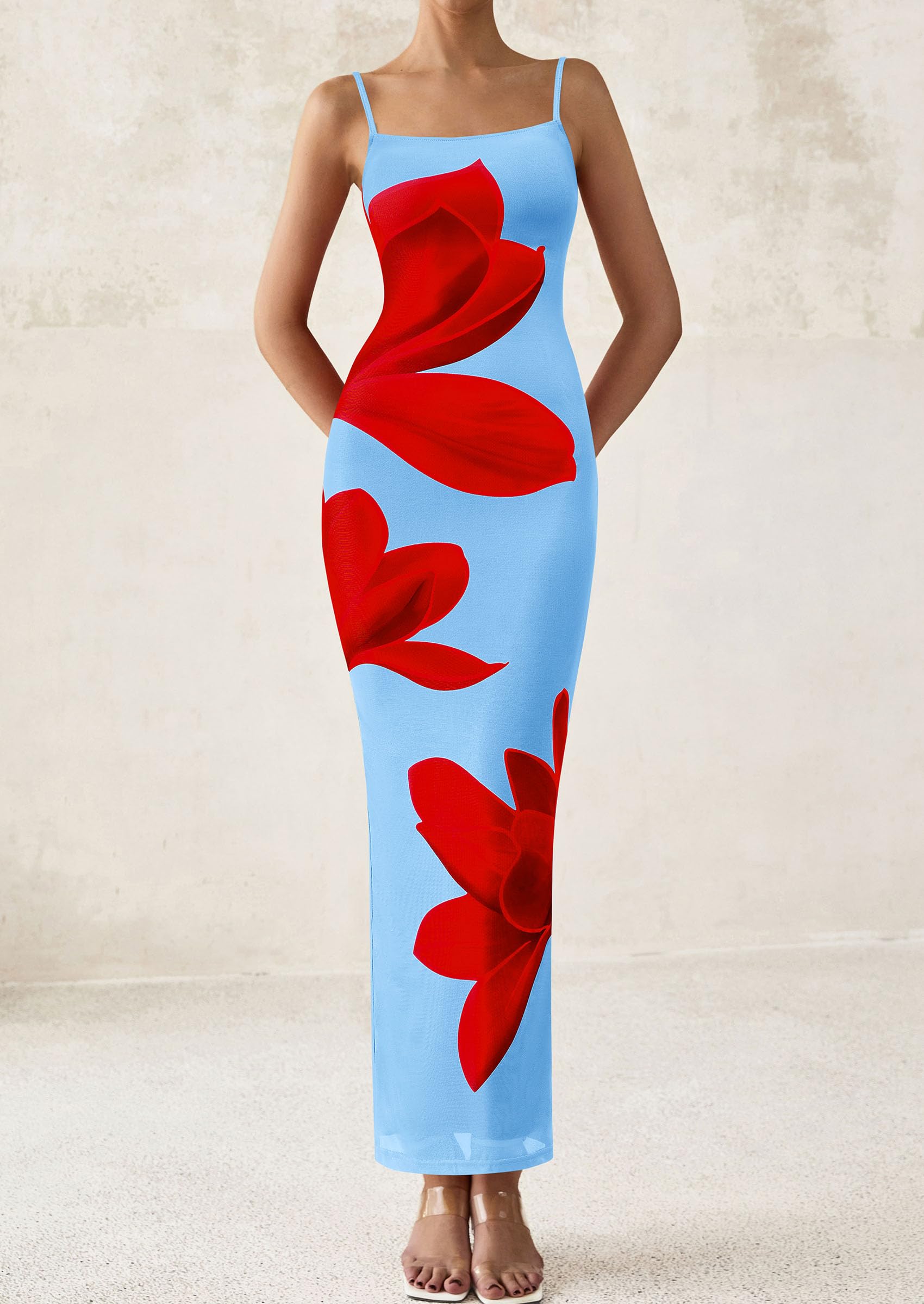 Foto 5 pulgar | Vestido Largo Prettygarden Con Estampado Floral Y Tirantes Finos Para Mujer - Venta Internacional.