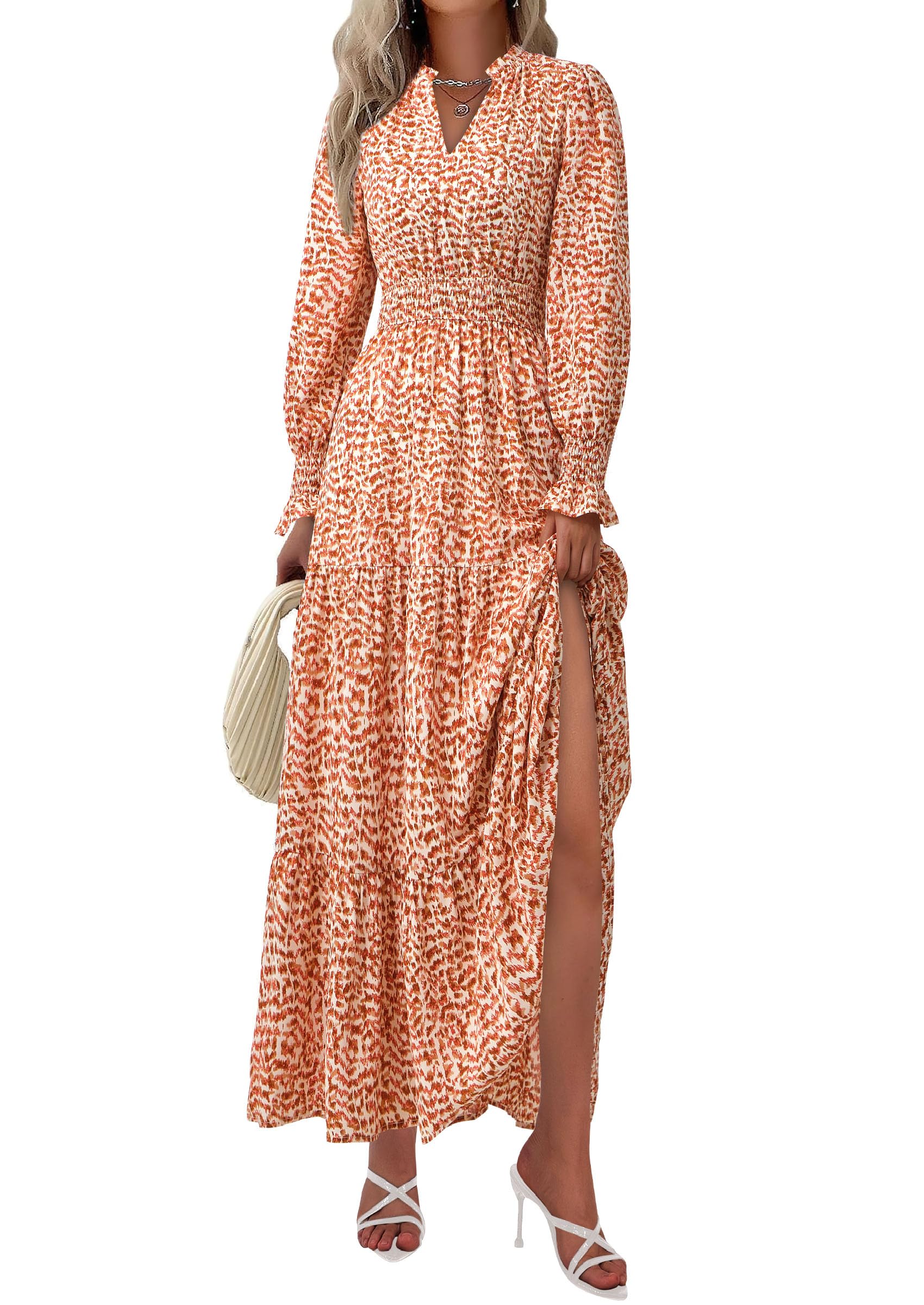 Vestido Largo Prettygarden Floral Naranja Para Mujer Primavera 2025 - Venta Internacional.