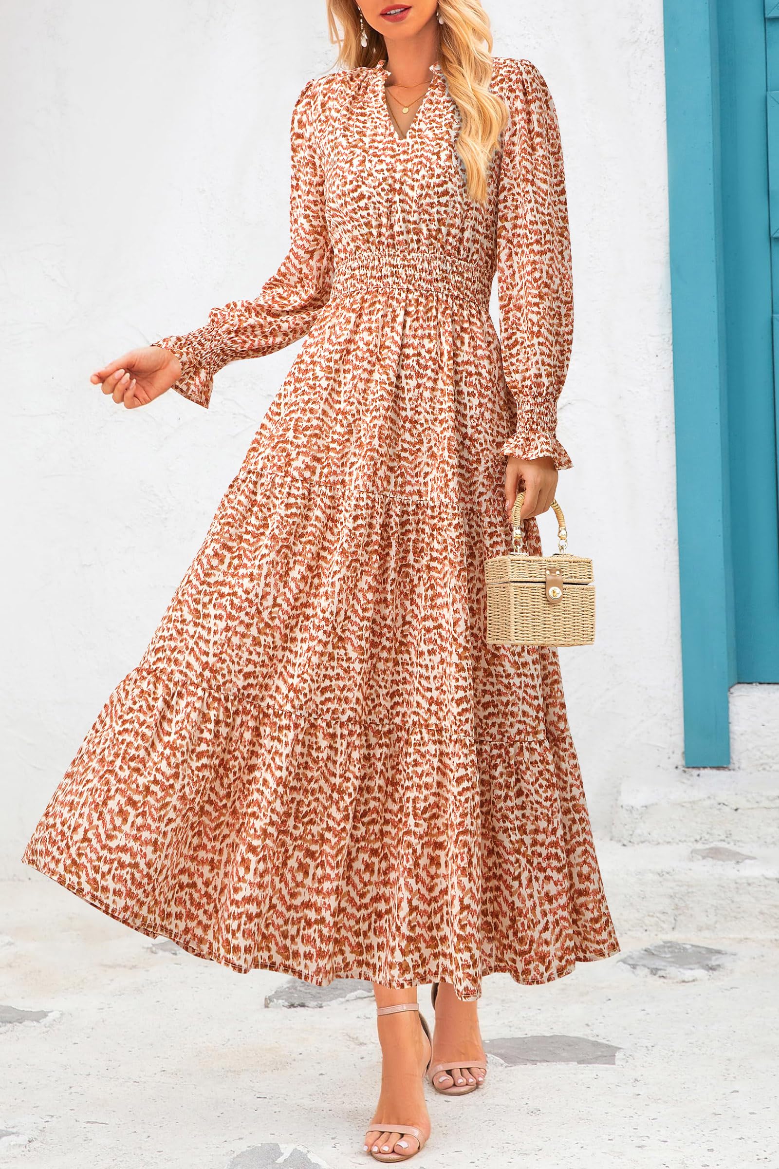 Foto 4 pulgar | Vestido Largo Prettygarden Floral Naranja Para Mujer Primavera 2025 - Venta Internacional.