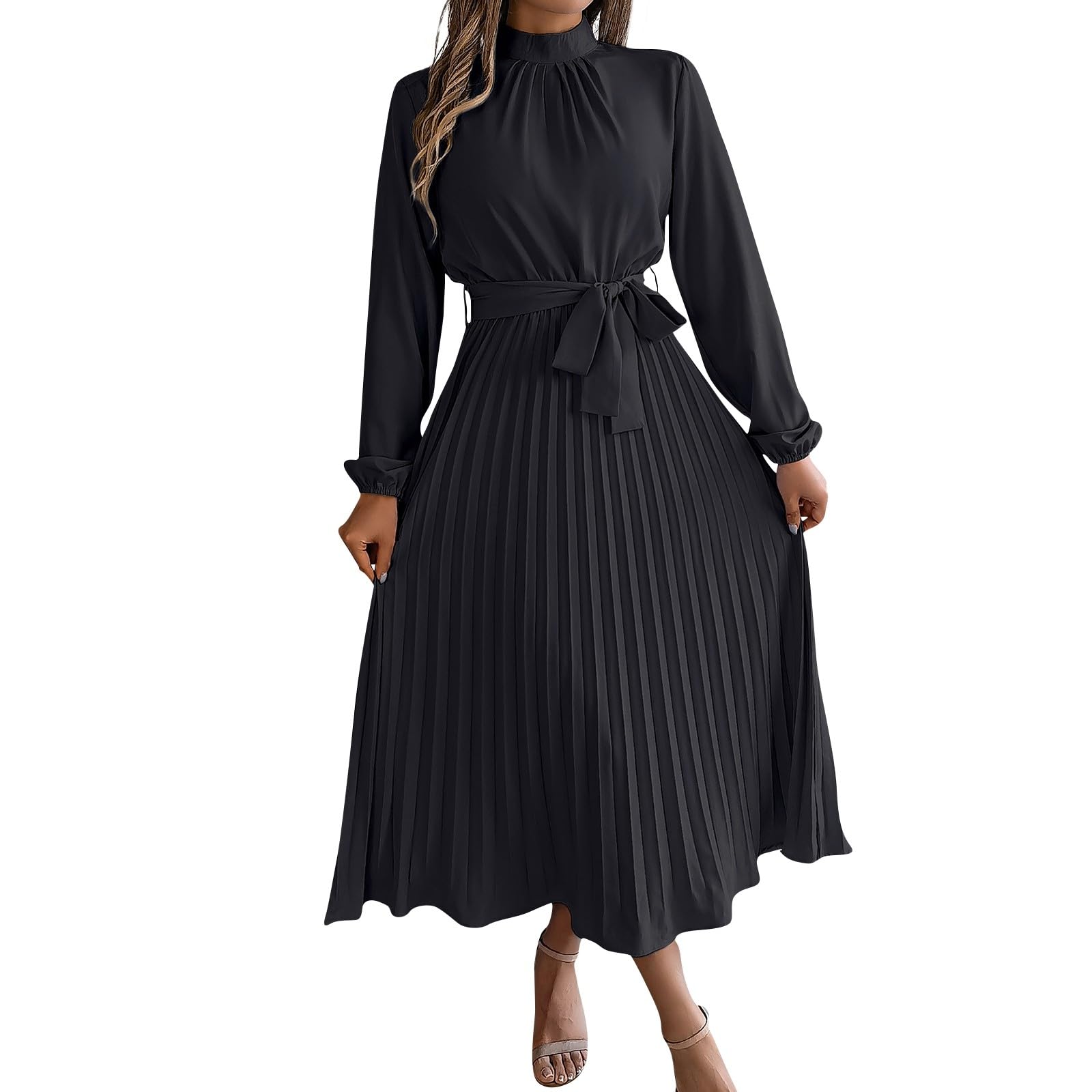 Foto 1 | Vestido De Moda Retro De Color Liso De Manga Larga Para Mujer - Venta Internacional.