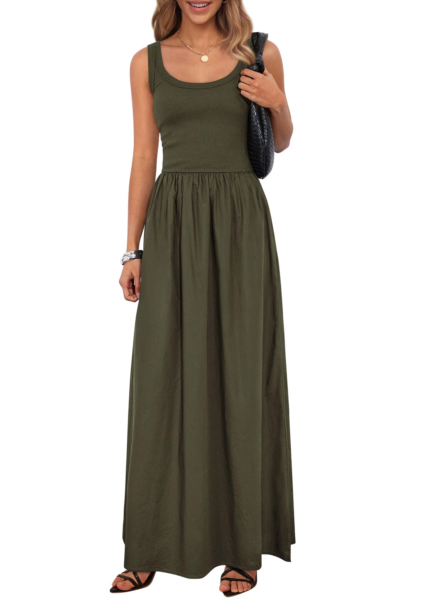 Vestido De Verano Sin Mangas Para Mujer Prettygarden Aline Army Green - Venta Internacional.