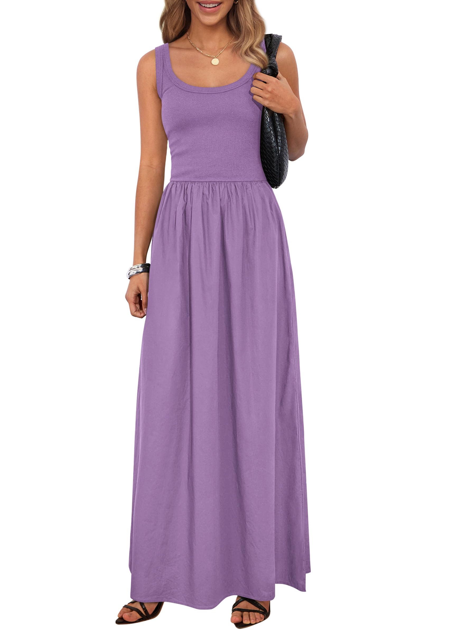 Vestido Largo Prettygarden Para Mujer, Cuello Redondo, Sin Mangas, Morado - Venta Internacional.