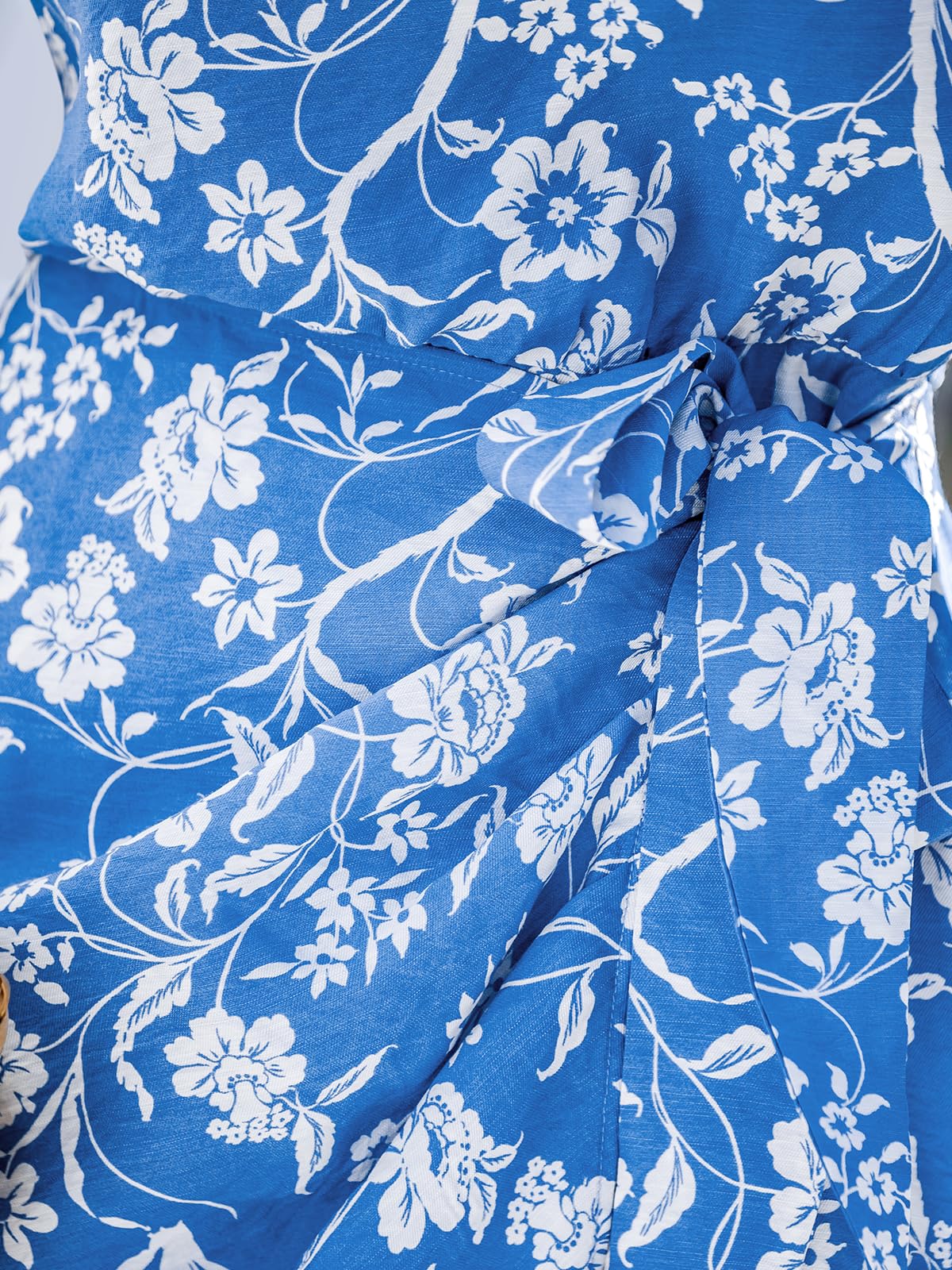 Foto 7 pulgar | Vestido De Verano Cupshe Azul Con Estampado Floral De Un Solo Hombro Para Mujer - Venta Internacional.