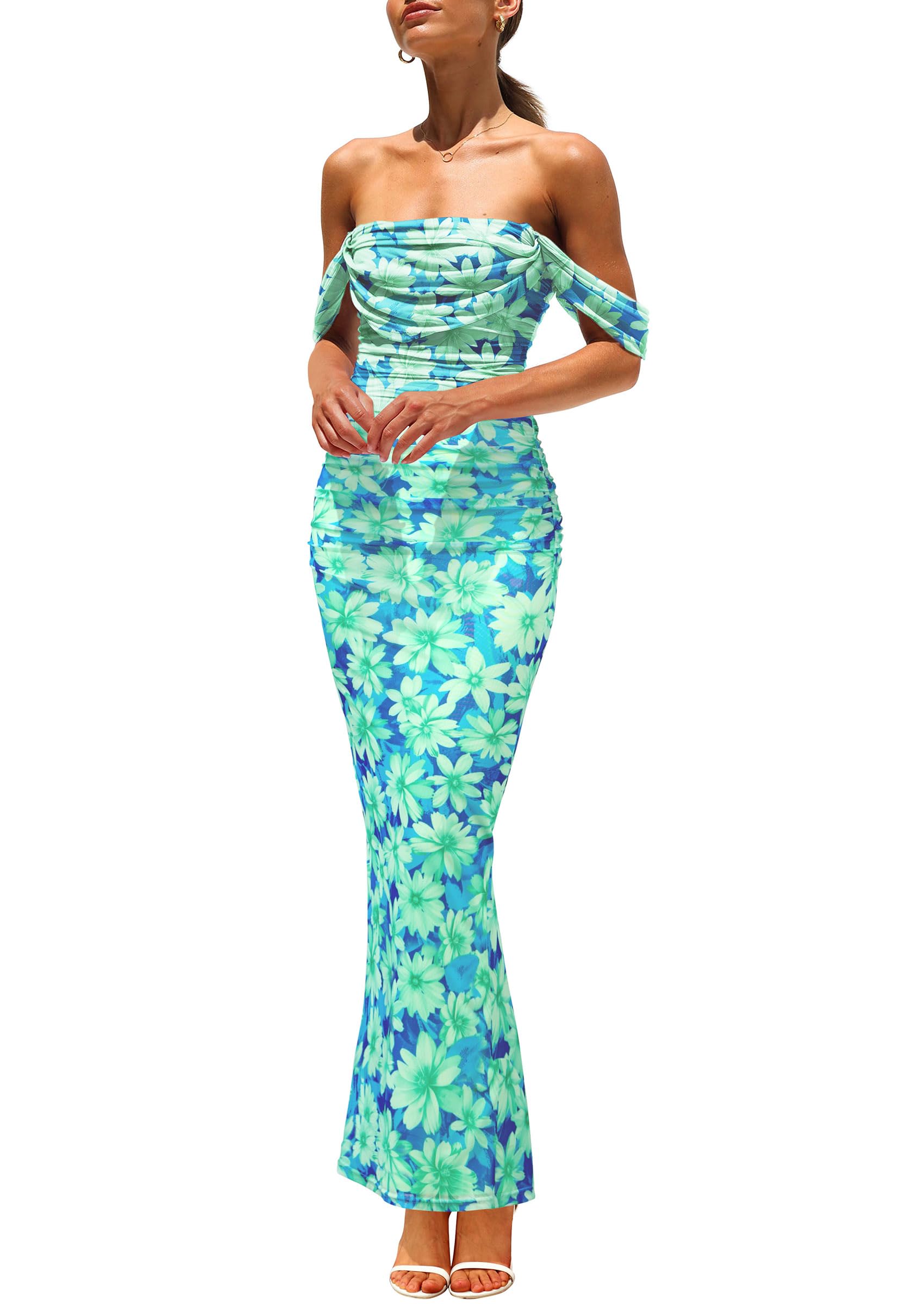 Foto 1 | Vestido Largo Prettygarden Ajustado Fruncido Para Mujer, Verano 2025 - Venta Internacional.