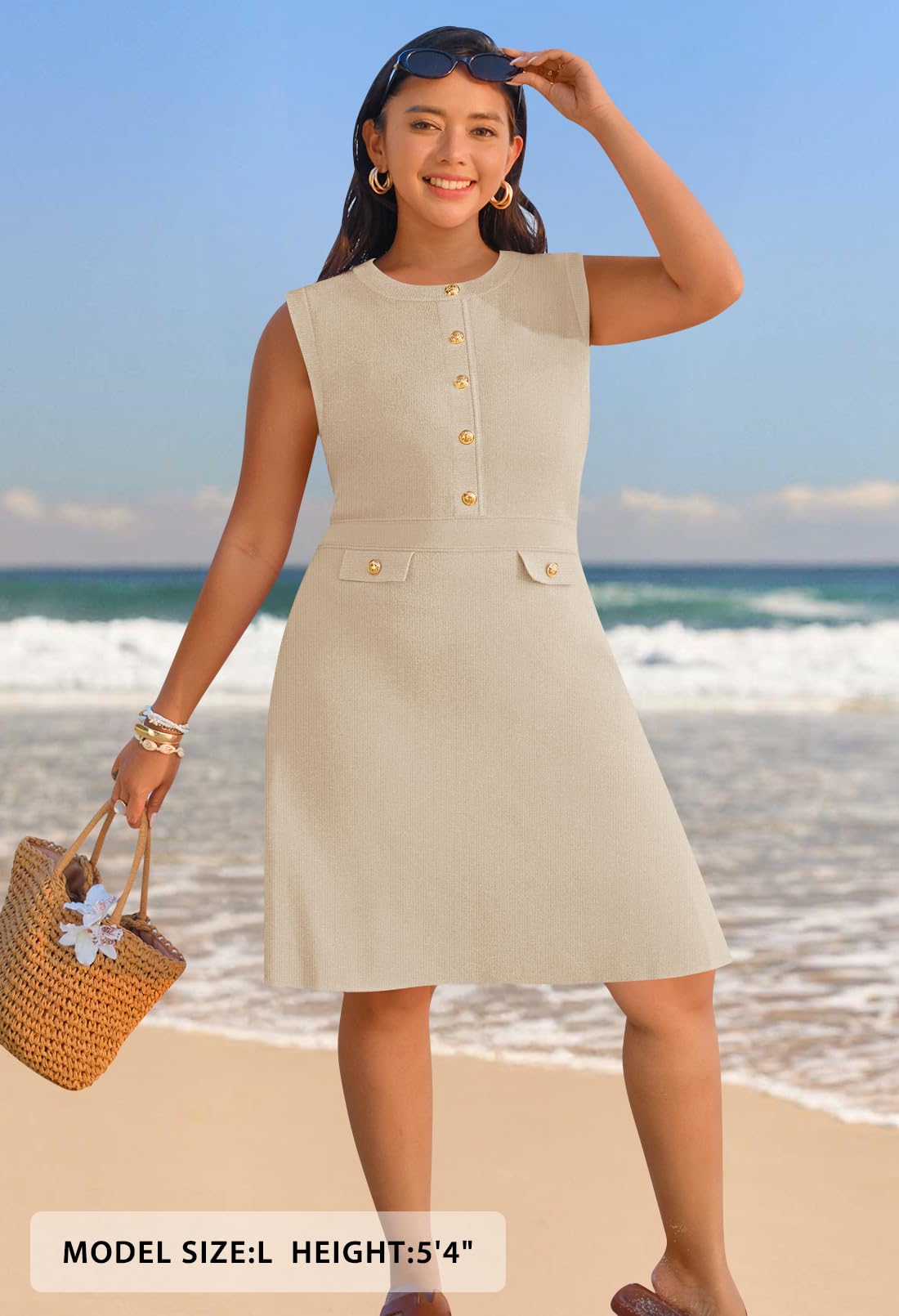 Foto 8 pulgar | Vestido Merokeety Para Mujer, Formal, De Trabajo, Sin Mangas, Tamaño Mini Avena - Venta Internacional.