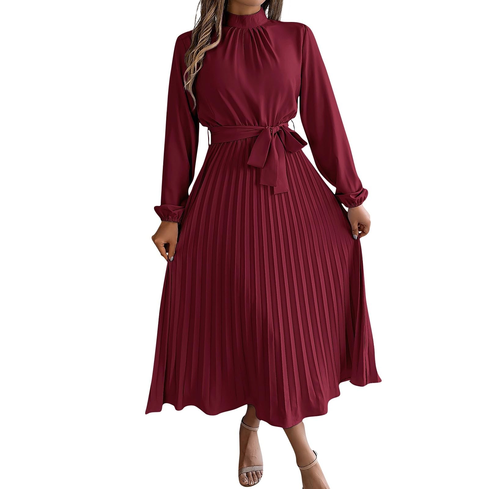 Foto 2 pulgar | Vestido Qufech Para Mujer, Estilo Retro, Color Liso, Manga Larga, Talla Grande - Venta Internacional.
