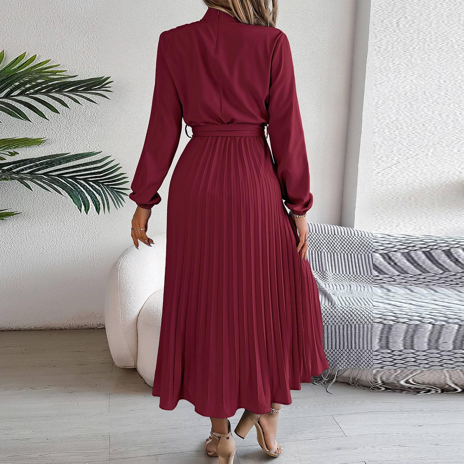 Foto 4 pulgar | Vestido Qufech Para Mujer, Estilo Retro, Color Liso, Manga Larga, Talla Grande - Venta Internacional.
