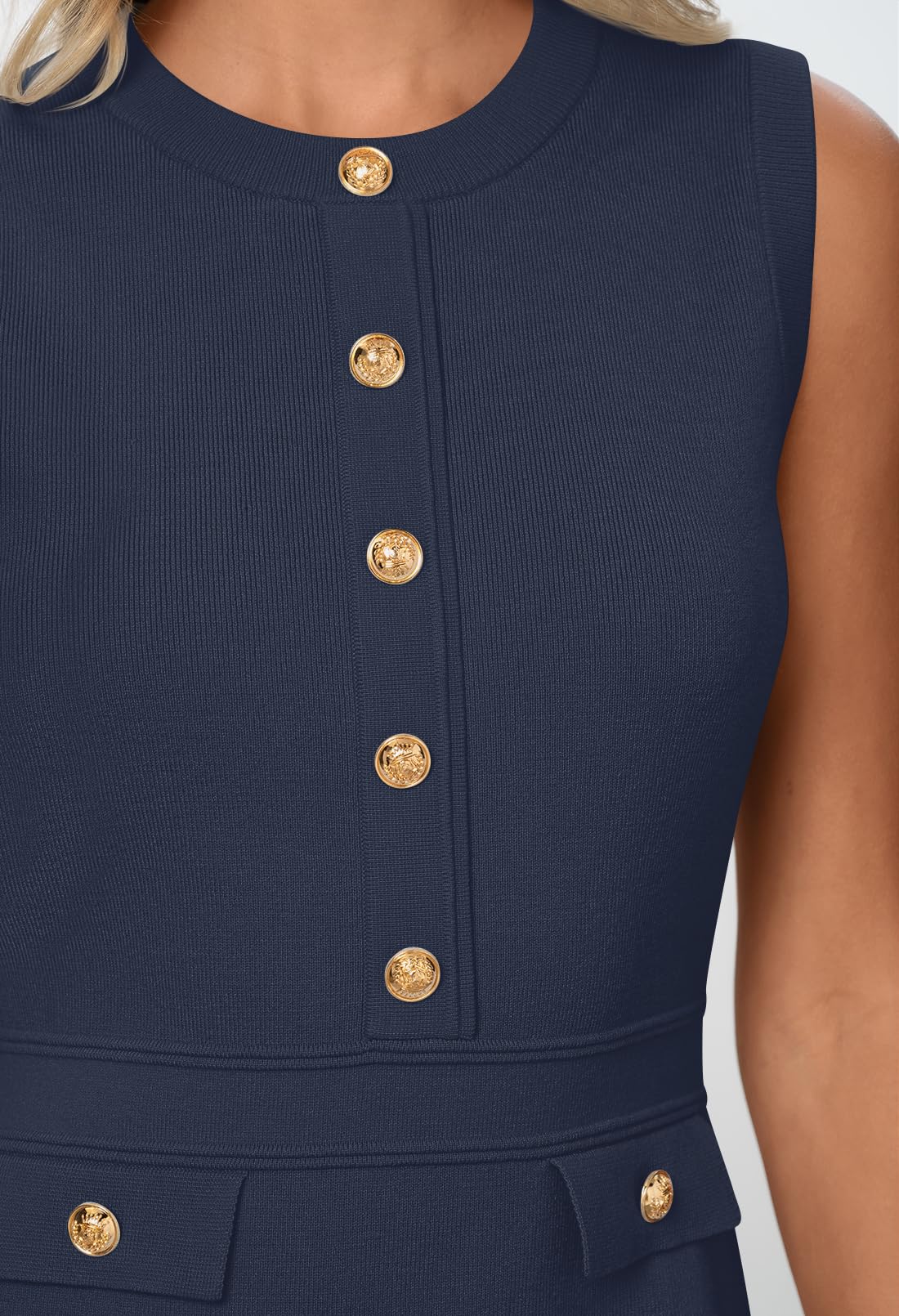 Foto 5 pulgar | Vestido Merokeety Para Mujer, Formal, De Trabajo, Sin Mangas, Azul Marino - Venta Internacional.