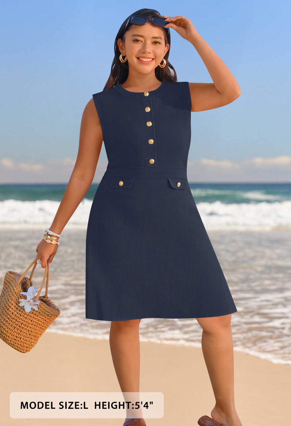 Foto 8 pulgar | Vestido Merokeety Para Mujer, Formal, De Trabajo, Sin Mangas, Azul Marino - Venta Internacional.