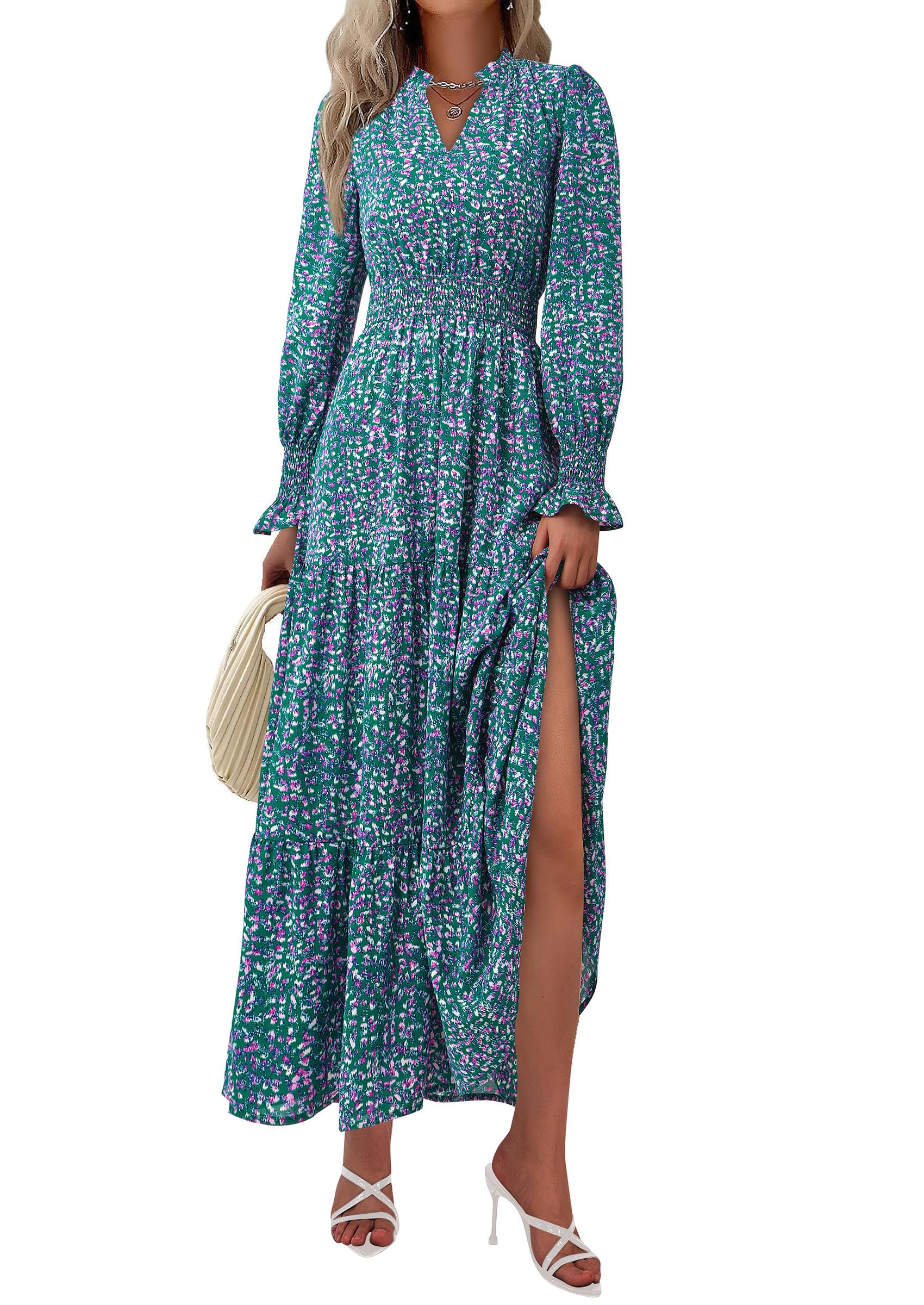 Foto 2 pulgar | Vestido Largo Prettygarden Con Estampado Floral Primavera 2025 Y Cuello En V Para Mujer - Venta Internacional.