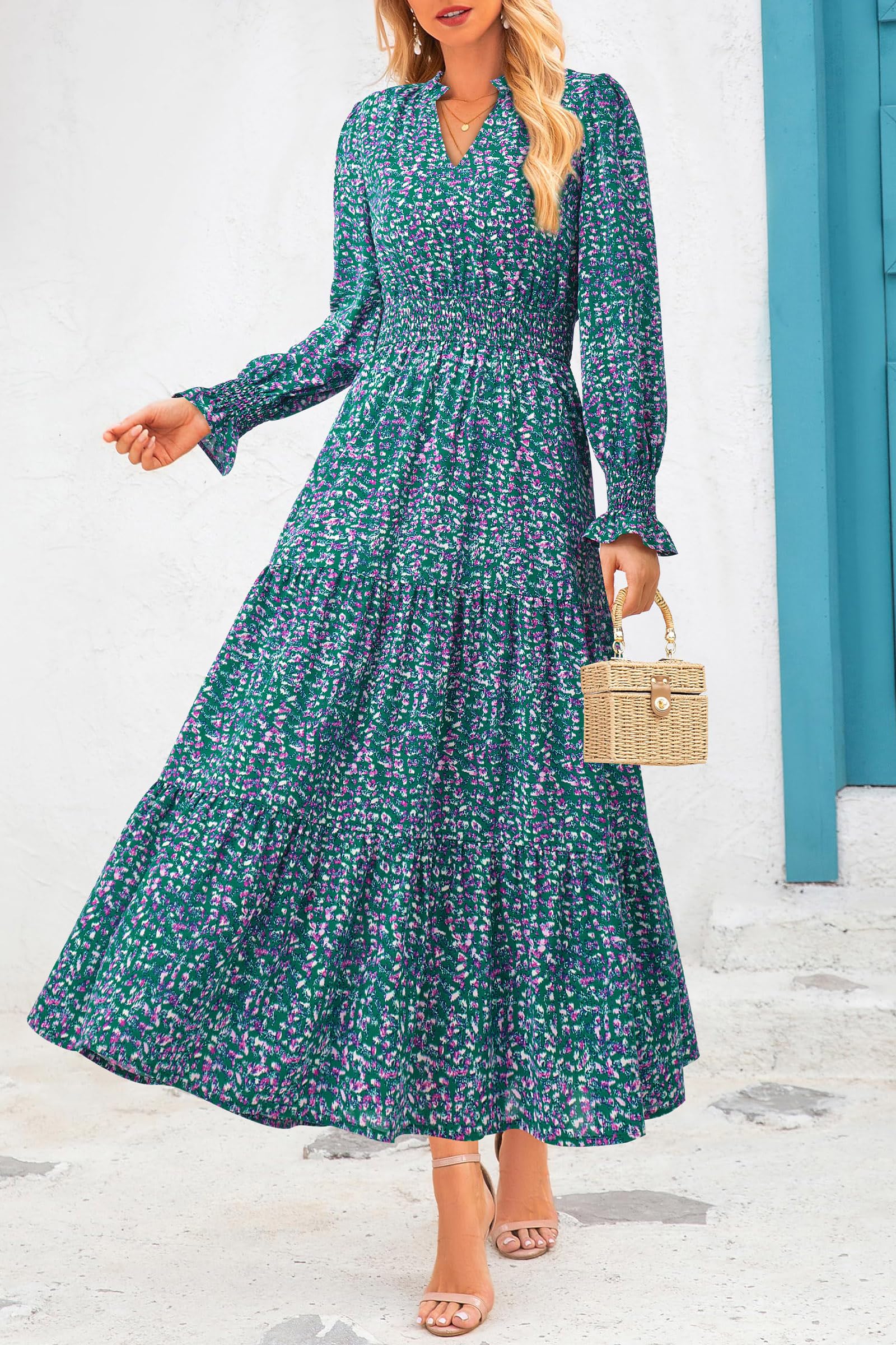 Foto 4 pulgar | Vestido Largo Prettygarden Con Estampado Floral Primavera 2025 Y Cuello En V Para Mujer - Venta Internacional.