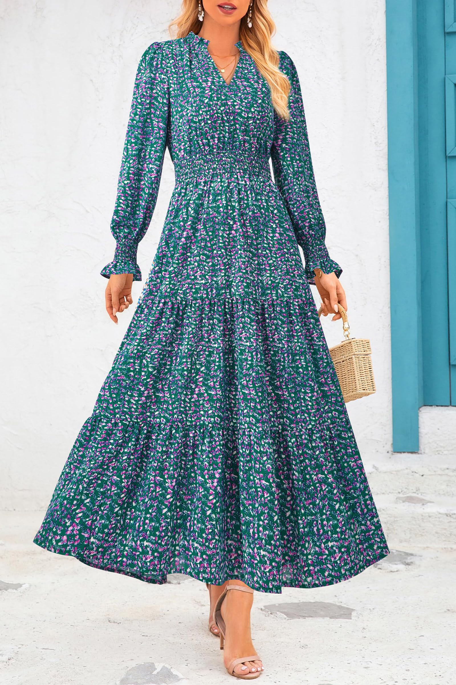 Foto 5 pulgar | Vestido Largo Prettygarden Con Estampado Floral Primavera 2025 Y Cuello En V Para Mujer - Venta Internacional.