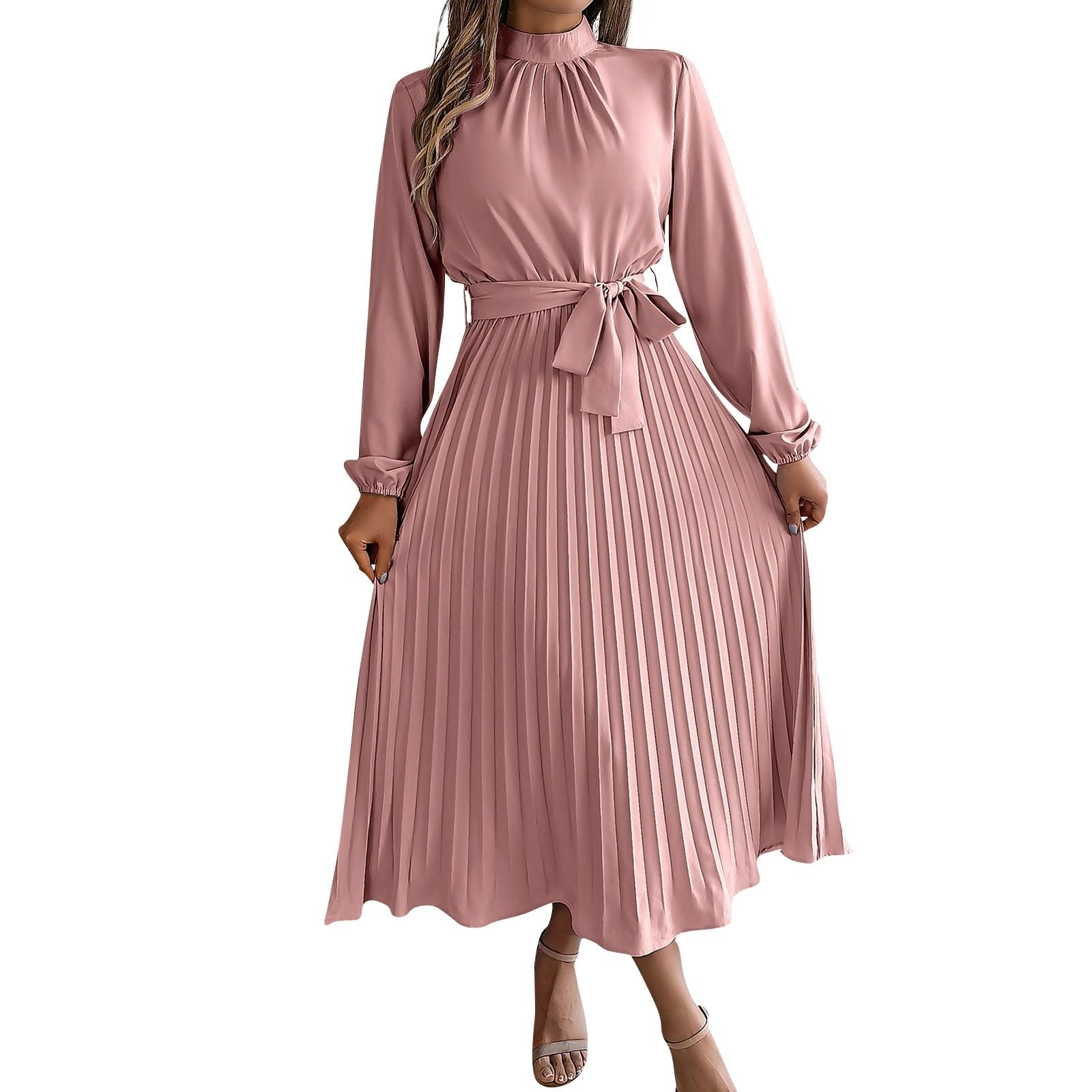 Foto 2 pulgar | Vestido Largo Casual Retro De Color Liso De Manga Larga Para Mujer - Venta Internacional.