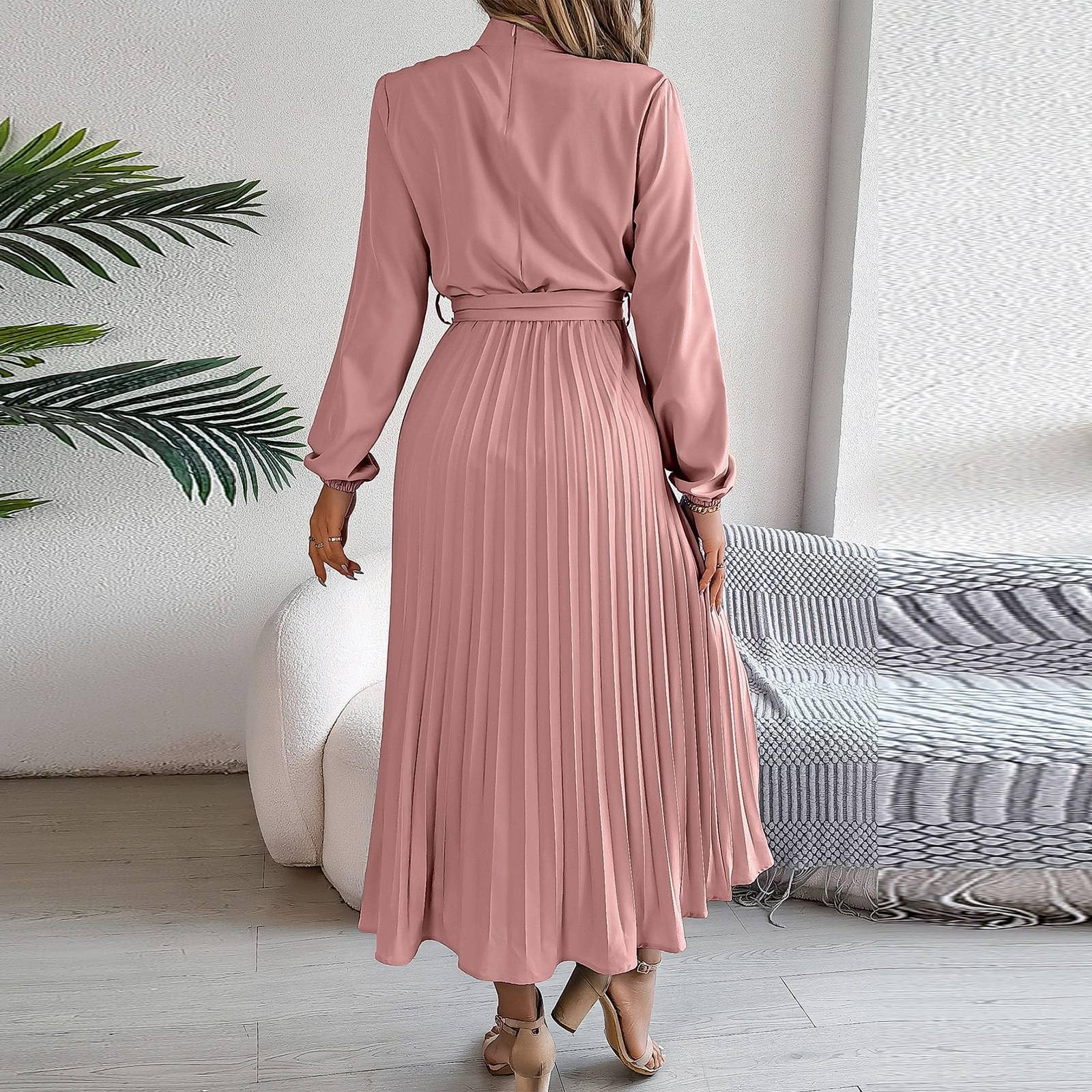 Foto 2 | Vestido Largo Casual Retro De Color Liso De Manga Larga Para Mujer - Venta Internacional.