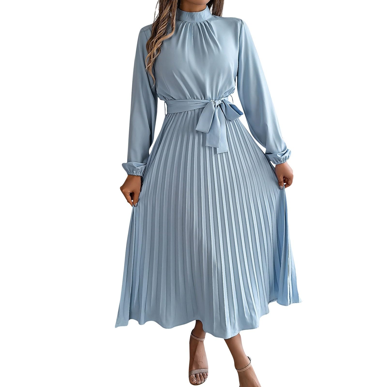 Foto 1 | Vestido Casual Qufech Retro Color Liso Manga Larga Azul Claro Xl - Venta Internacional.