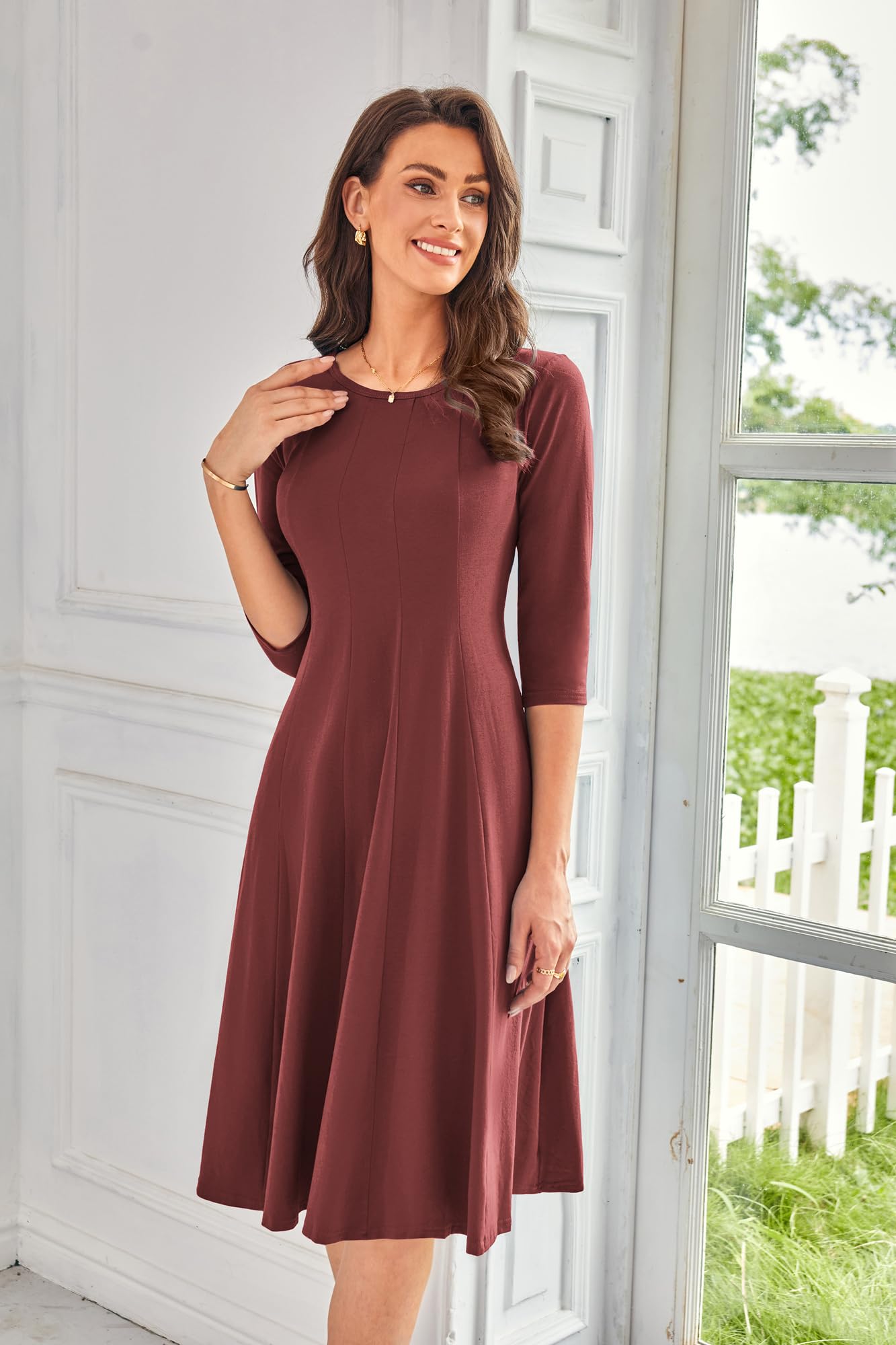 Foto 2 | Vestido Grace Karin, Manga 3/4, Casual, Línea A, Midi S, Granate - Venta Internacional.