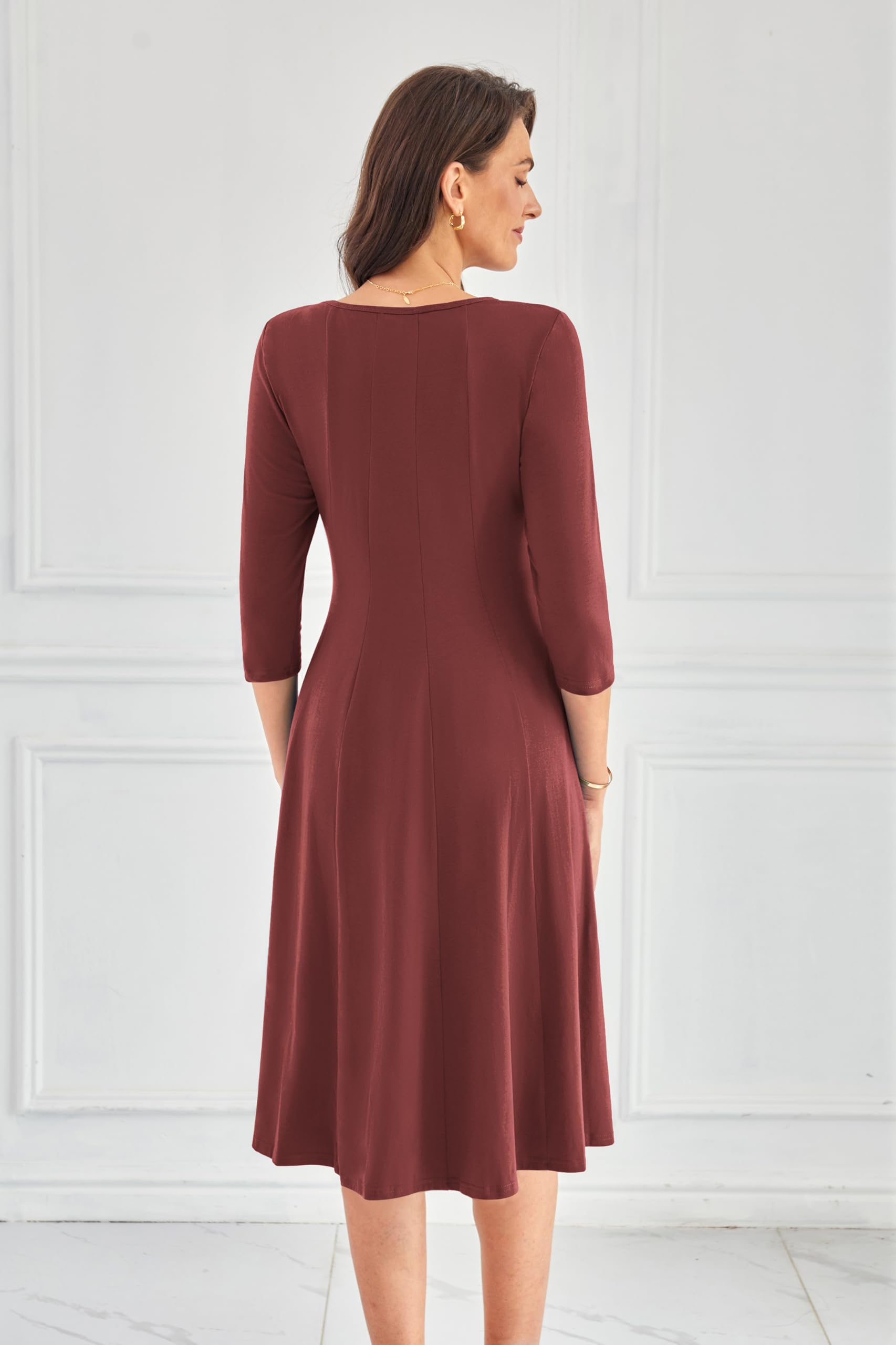 Foto 4 | Vestido Grace Karin, Manga 3/4, Casual, Línea A, Midi S, Granate - Venta Internacional.