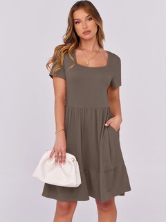 Foto 2 | Vestido Anrabess Casual De Verano De Manga Corta Con Cuello Cuadrado Para Mujer - Venta Internacional.