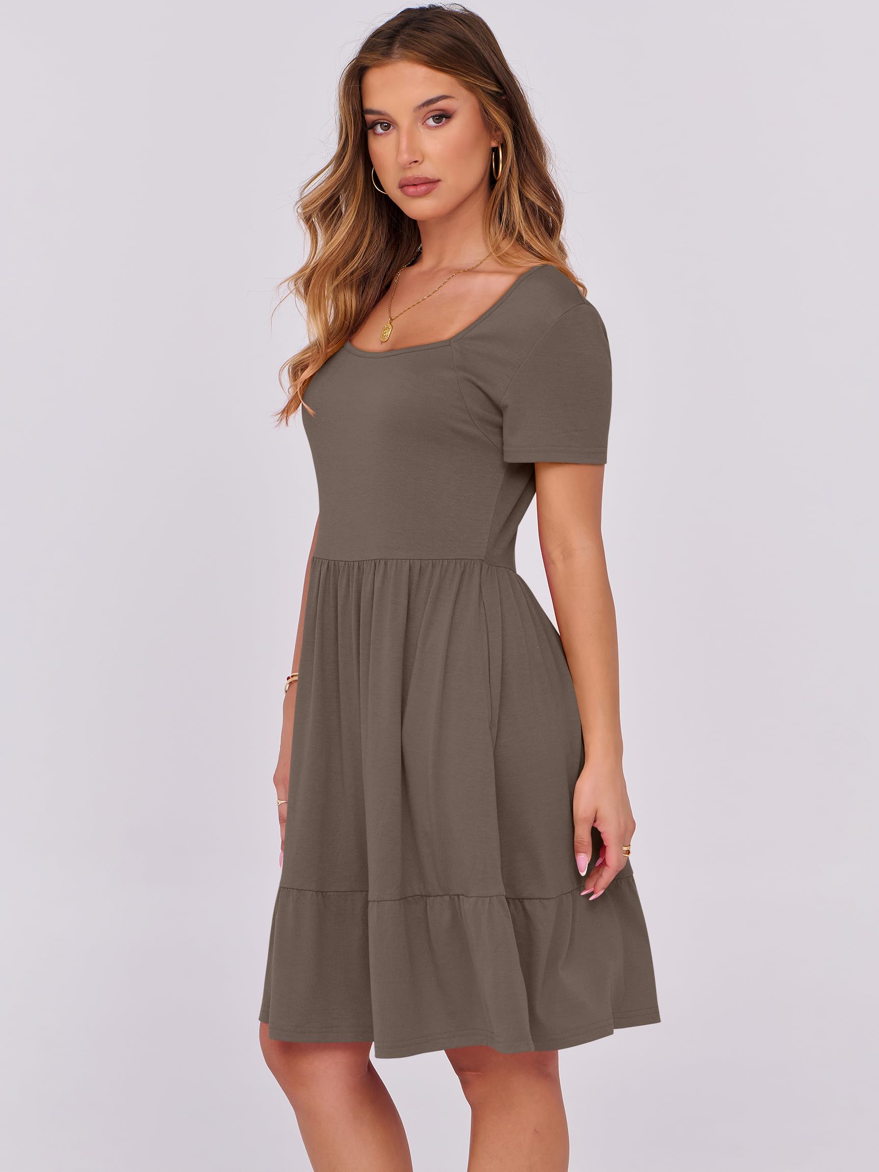 Foto 4 pulgar | Vestido Anrabess Casual De Verano De Manga Corta Con Cuello Cuadrado Para Mujer - Venta Internacional.