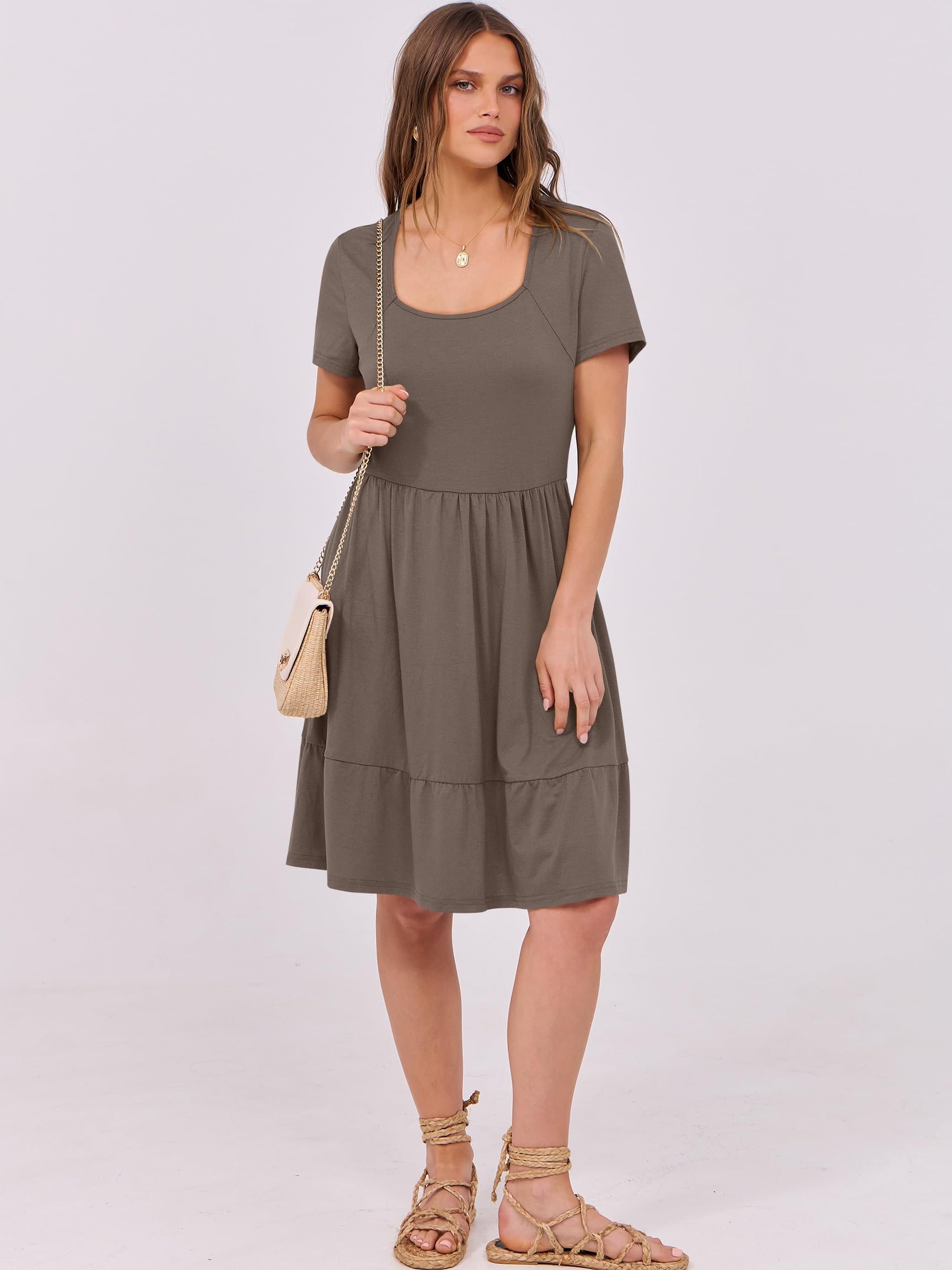 Foto 6 pulgar | Vestido Anrabess Casual De Verano De Manga Corta Con Cuello Cuadrado Para Mujer - Venta Internacional.