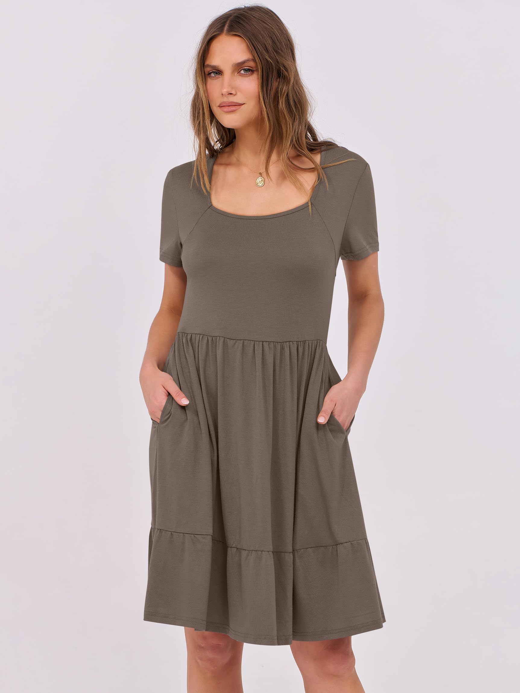 Foto 7 pulgar | Vestido Anrabess Casual De Verano De Manga Corta Con Cuello Cuadrado Para Mujer - Venta Internacional.