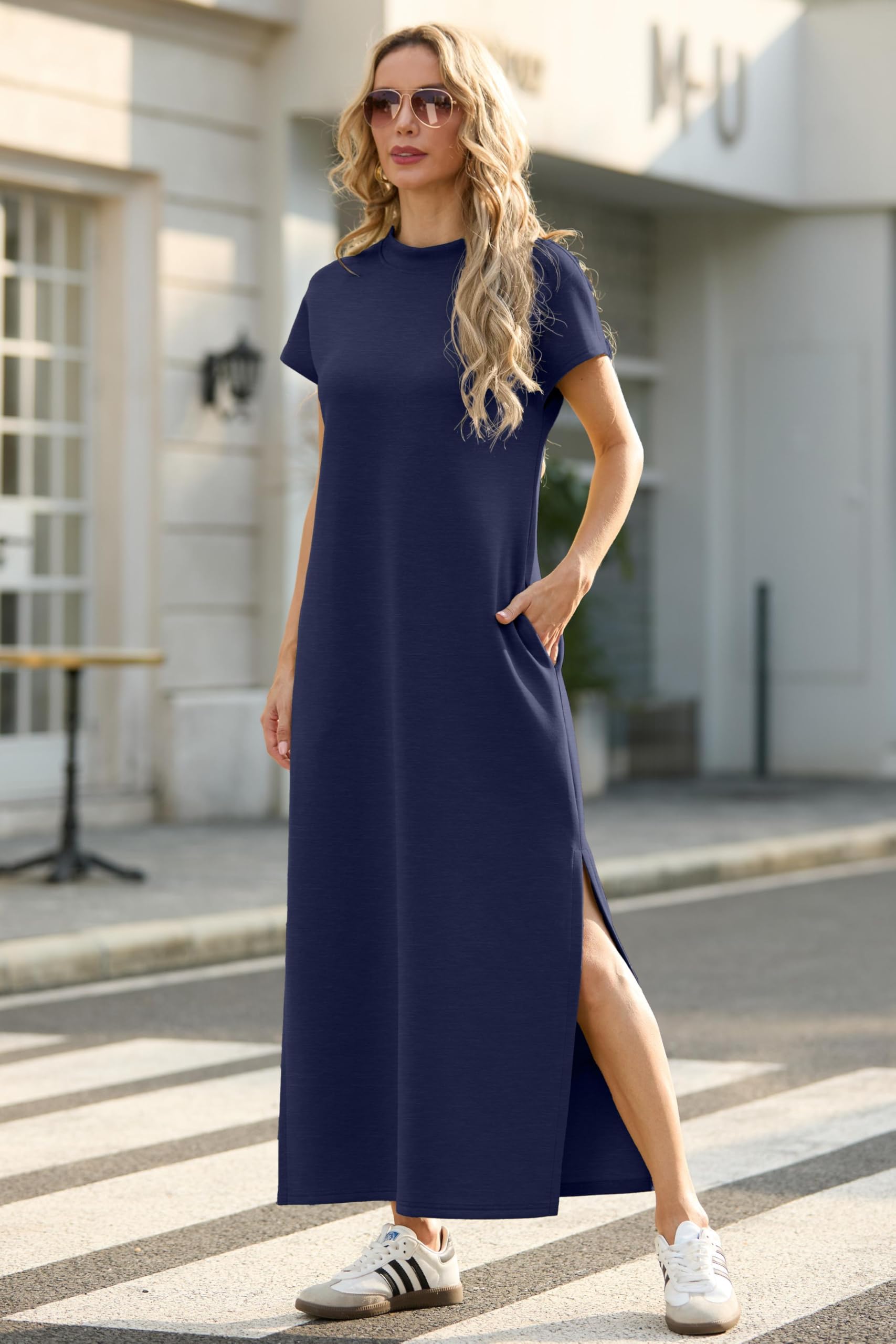 Foto 3 pulgar | Vestido Largo Grecerelle Para Mujer, Casual, De Verano, Azul Marino - Venta Internacional.