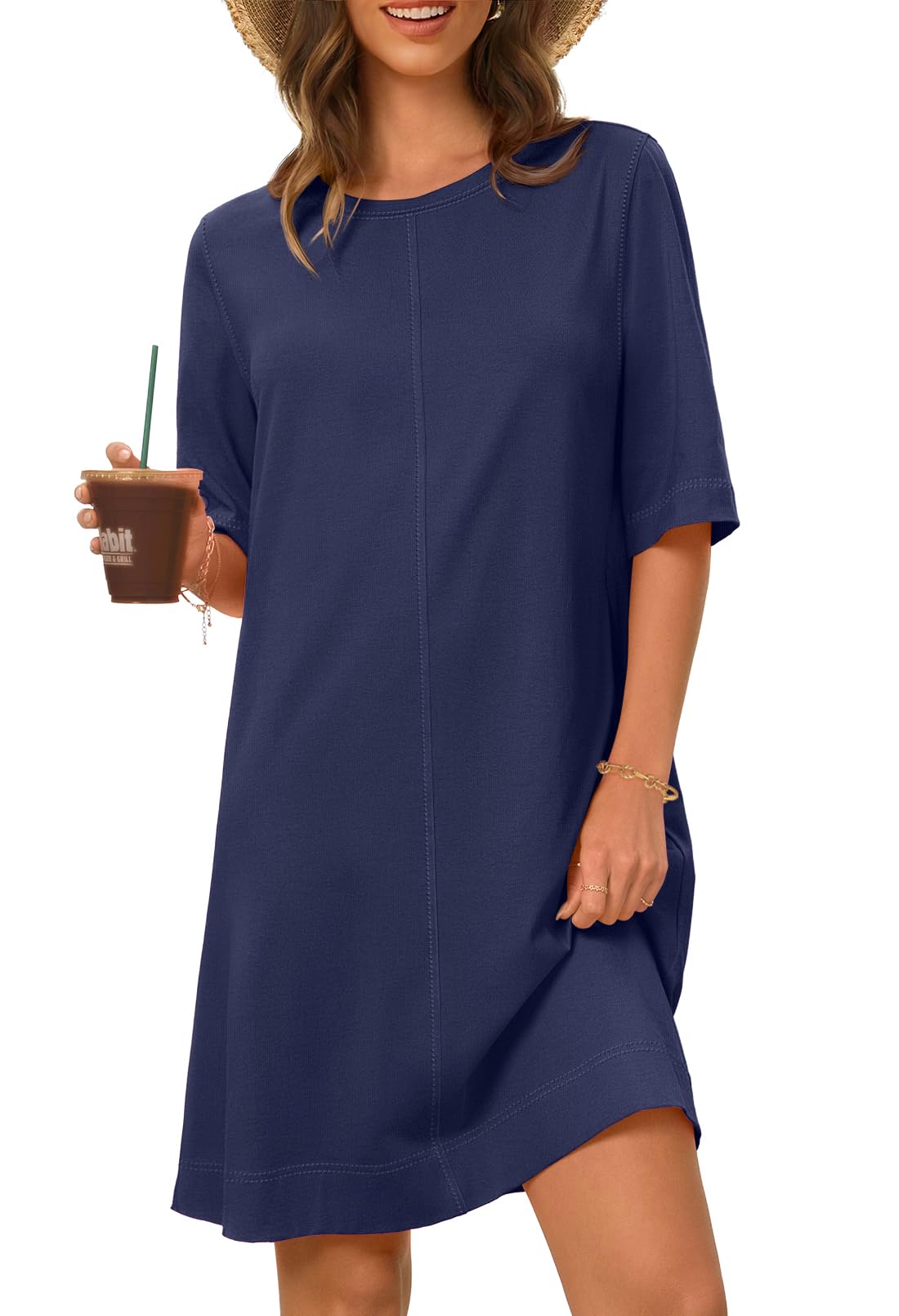 Foto 2 pulgar | Vestido Merokeety Para Mujer 2025, Verano, Manga Corta, Azul Marino, Talla S - Venta Internacional.