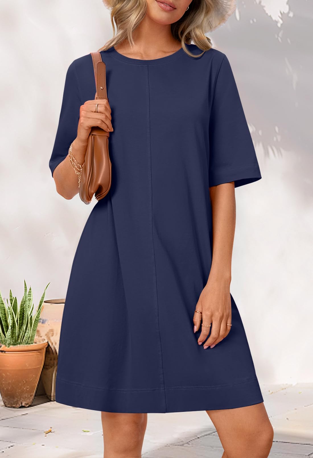 Foto 5 pulgar | Vestido Merokeety Para Mujer 2025, Verano, Manga Corta, Azul Marino, Talla S - Venta Internacional.
