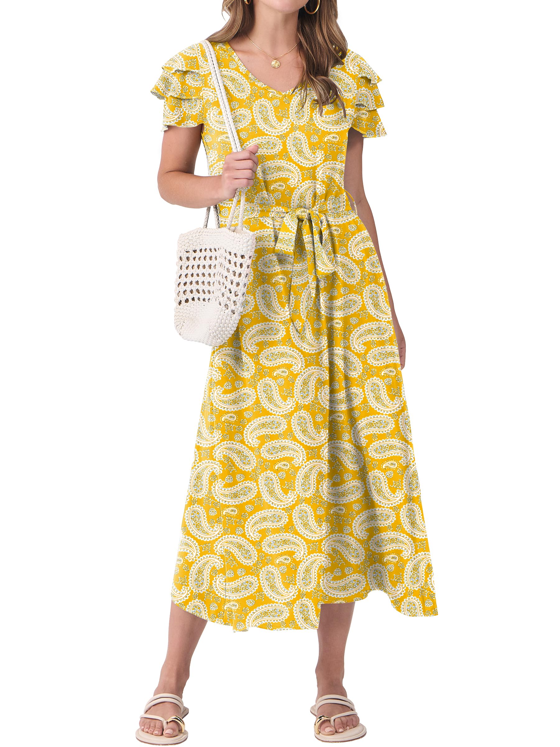 Vestido Anrabess Con Estampado Floral De Verano Y Cuello En V Y Manga Con Volantes - Venta Internacional.
