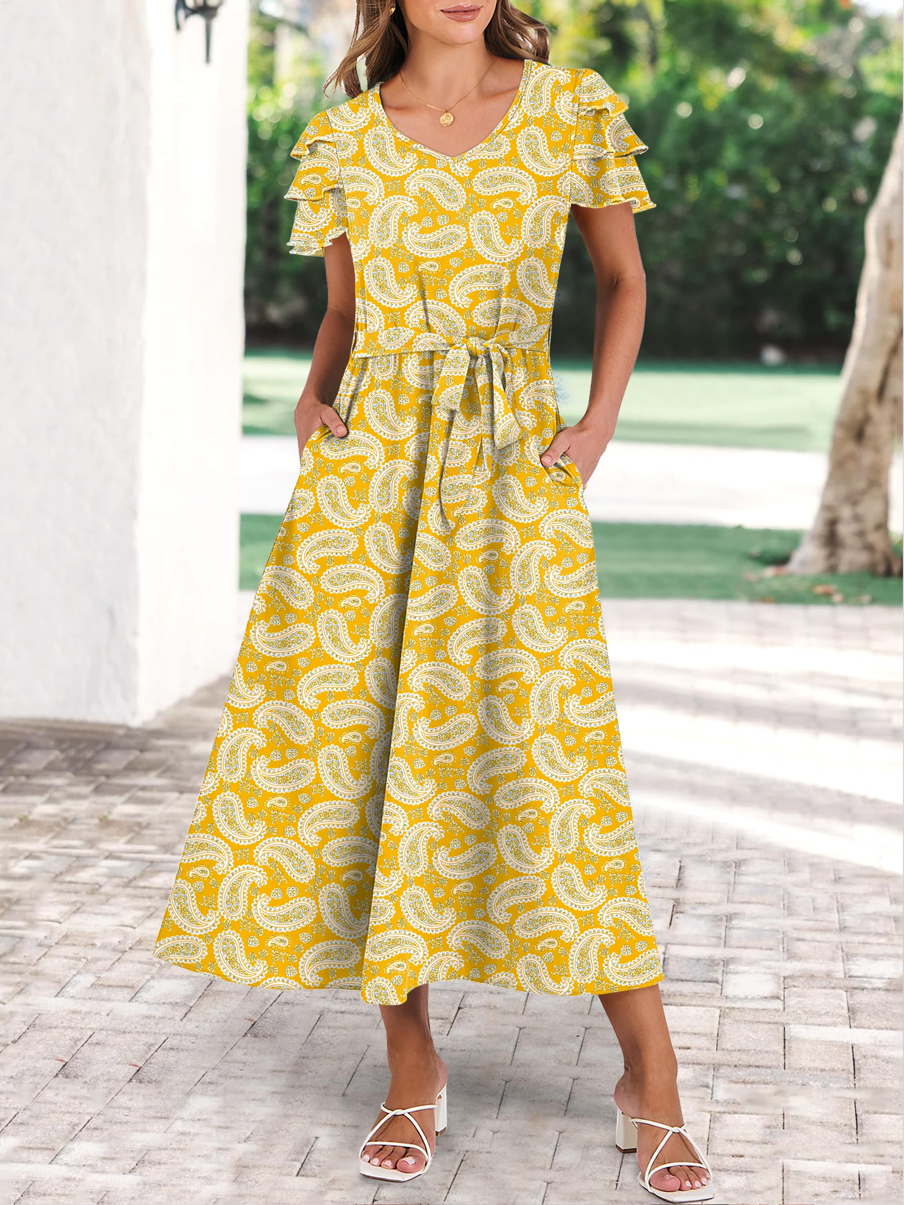 Foto 3 pulgar | Vestido Anrabess Con Estampado Floral De Verano Y Cuello En V Y Manga Con Volantes - Venta Internacional.