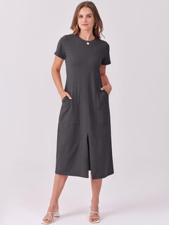Foto 2 | Vestido Midi Anrabess 2025, Casual De Verano, Cuello Redondo, Gris Oscuro - Venta Internacional.