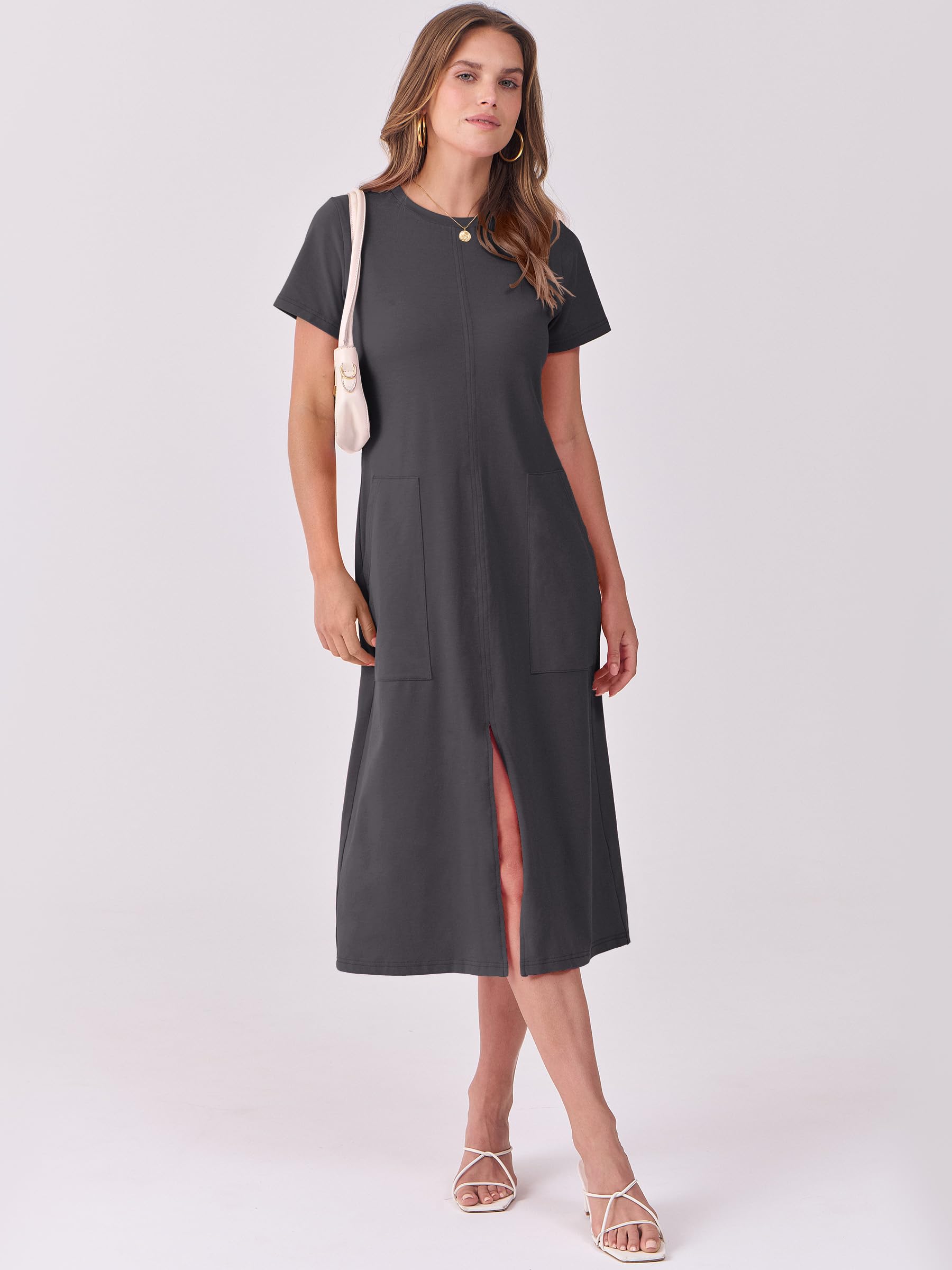 Foto 4 pulgar | Vestido Midi Anrabess 2025, Casual De Verano, Cuello Redondo, Gris Oscuro - Venta Internacional.