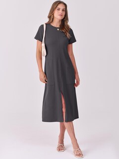 Foto 3 | Vestido Midi Anrabess 2025, Casual De Verano, Cuello Redondo, Gris Oscuro - Venta Internacional.