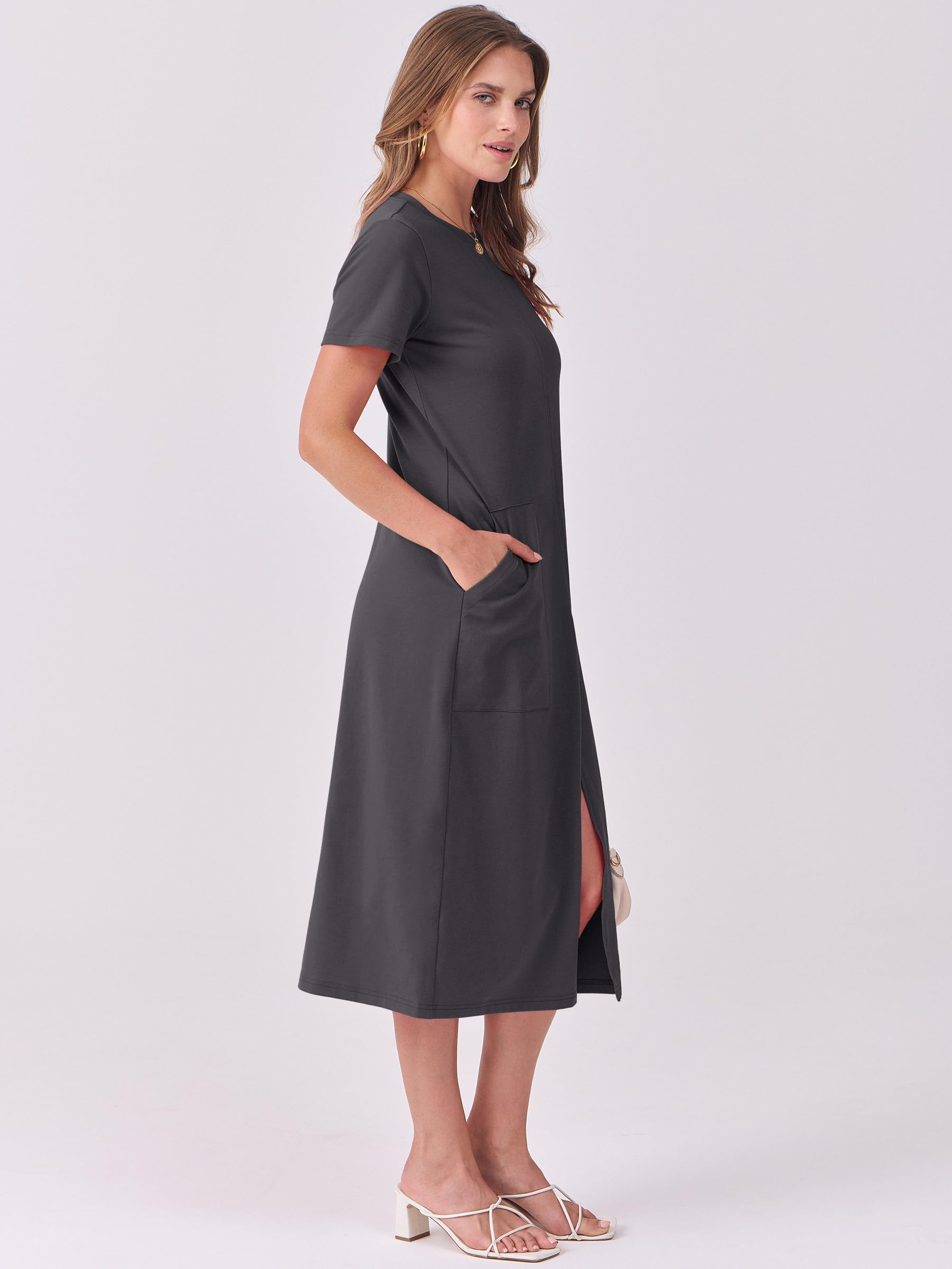 Foto 5 pulgar | Vestido Midi Anrabess 2025, Casual De Verano, Cuello Redondo, Gris Oscuro - Venta Internacional.