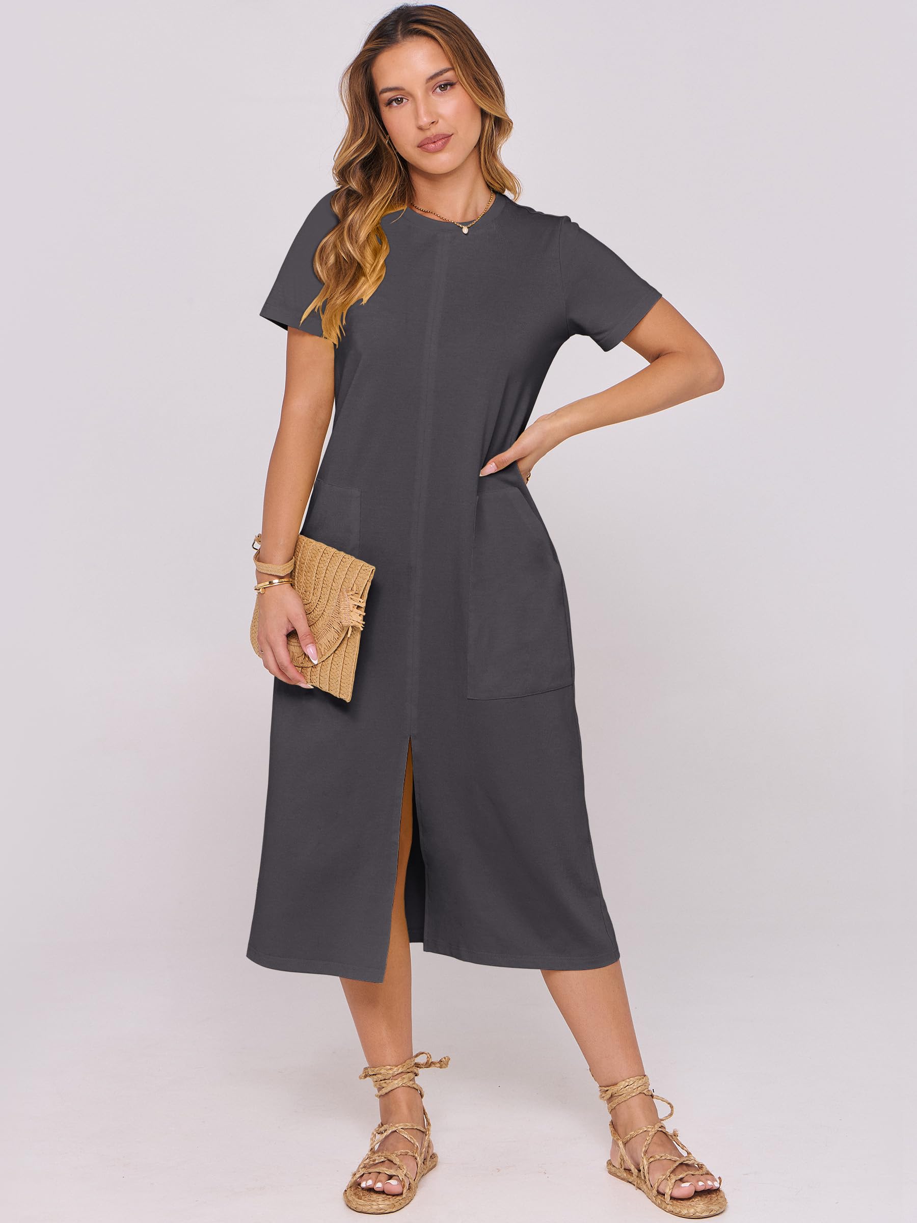 Foto 7 pulgar | Vestido Midi Anrabess 2025, Casual De Verano, Cuello Redondo, Gris Oscuro - Venta Internacional.