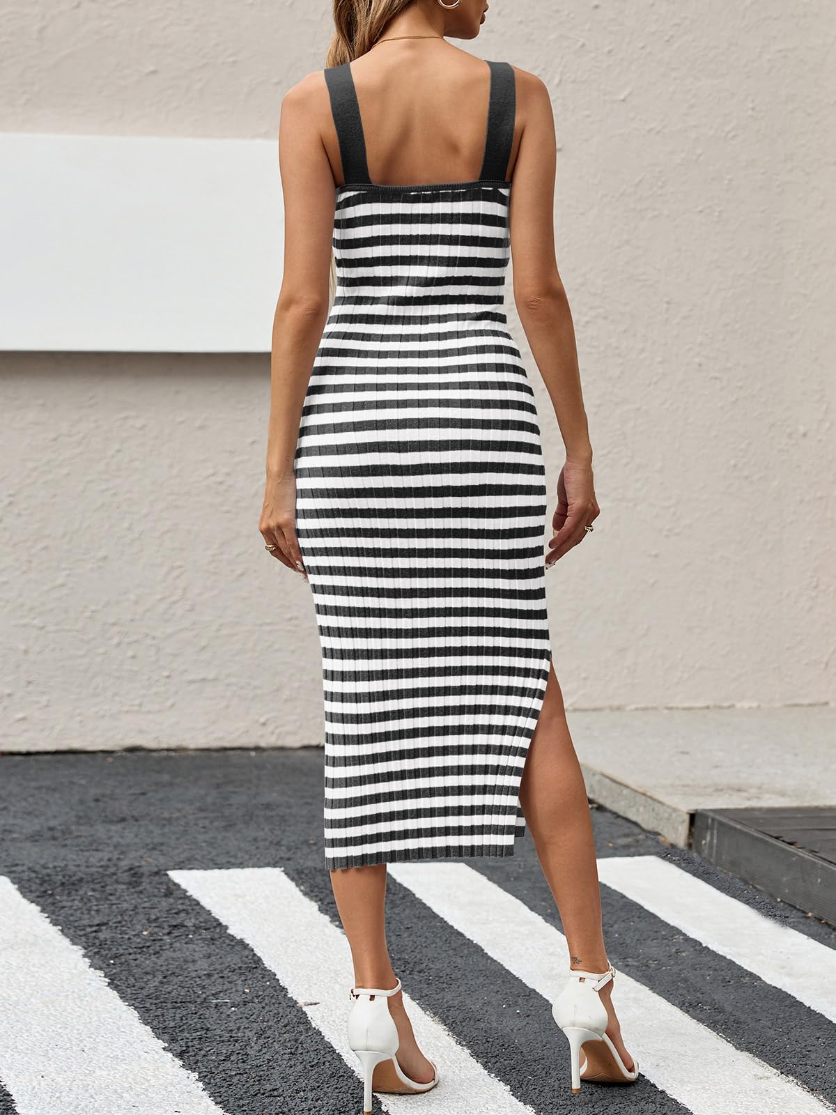 Foto 6 pulgar | Vestido Midi Saodimallsu De Punto A Rayas Sin Mangas Para Mujer - Venta Internacional.