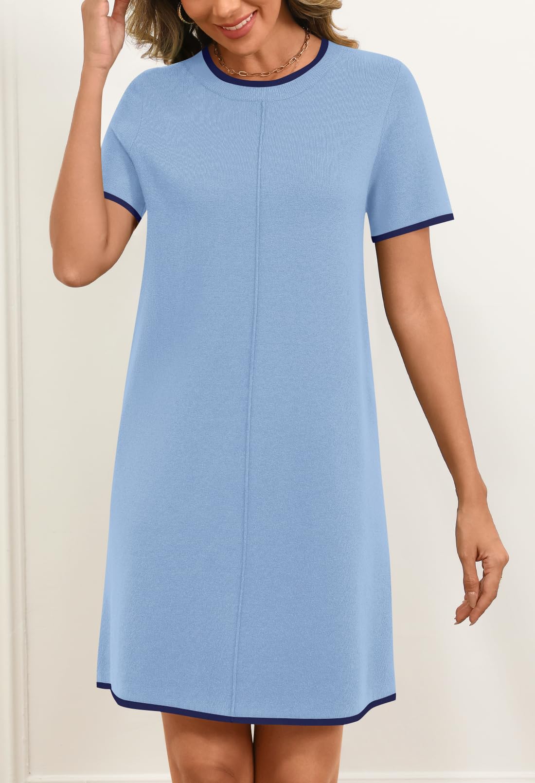 Foto 2 | Vestido Merokeety Para Mujer, Verano 2025, Manga Corta, Color Block - Venta Internacional.